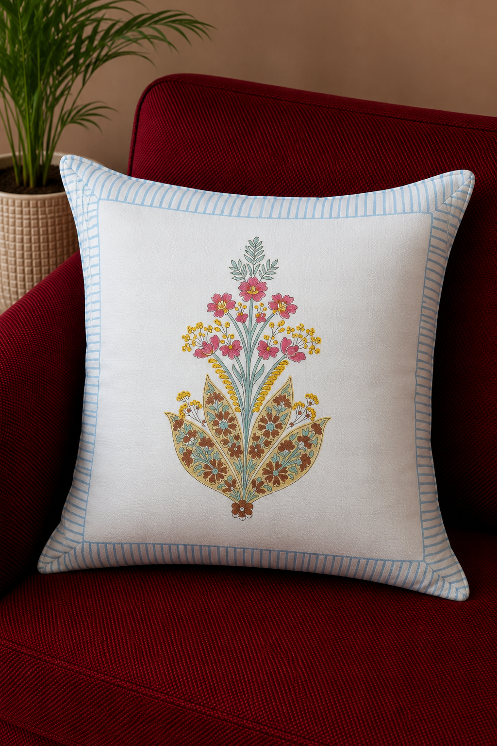 Handblock cushion cover, 16×16