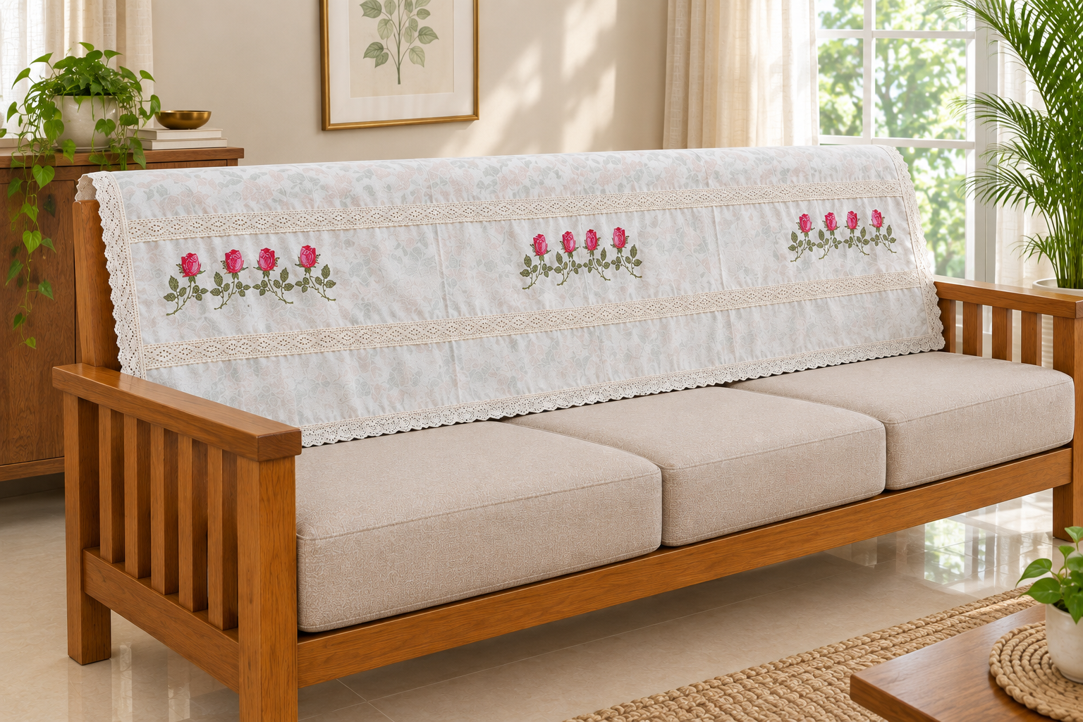 Floral Cross Stitch Embroidered Sofa Back / chair back Cover Set 3+2