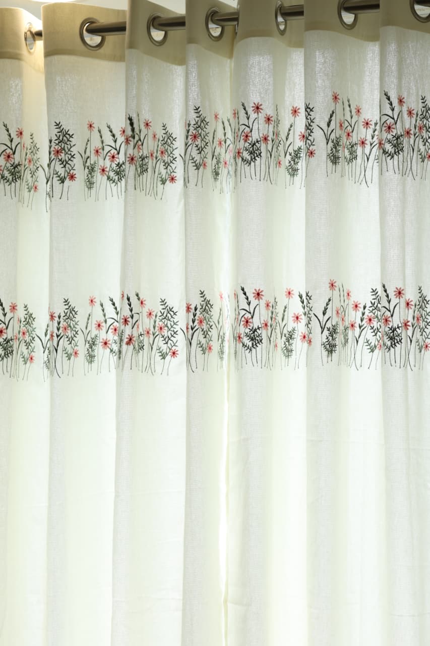 Curtains - Floral embroidery opaque curtains EVELIN