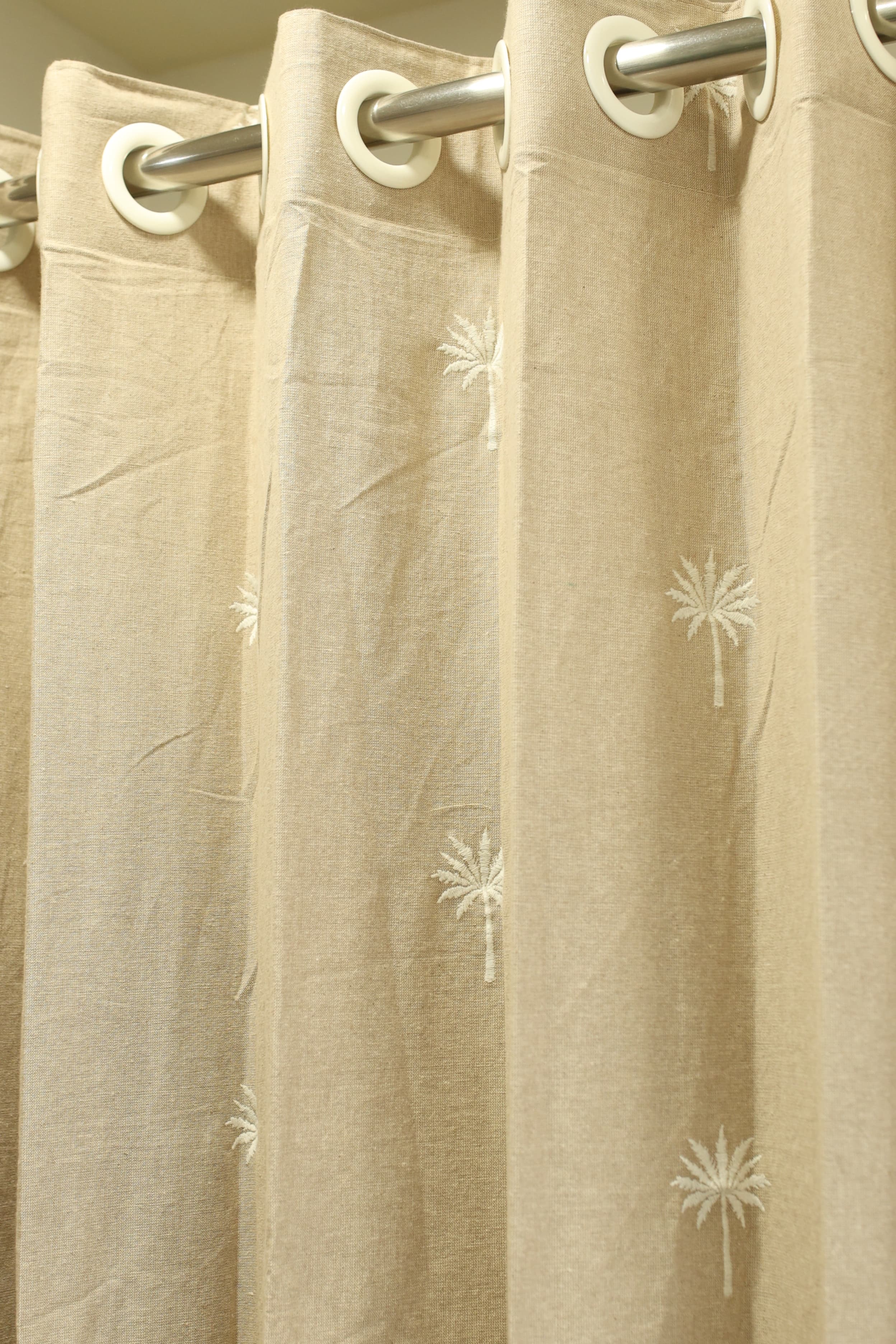 Curtains - jute beige opaque embroidery curtains