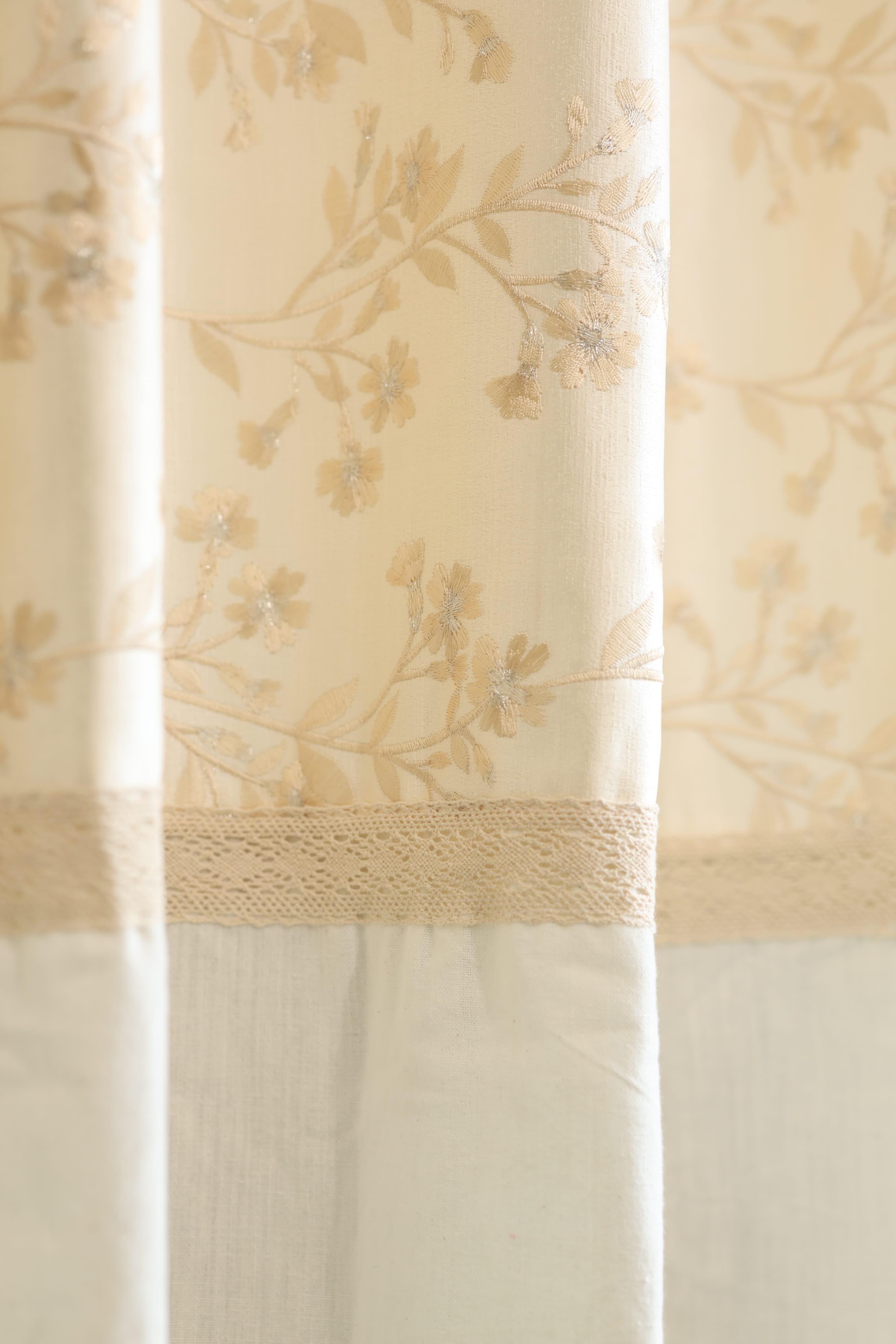 Curtains - Embroidery designer opaque curtains Vanilla leaves