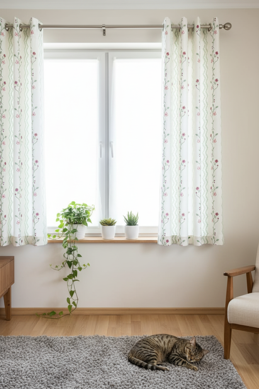 Curtains - English Floral series opaque curtains white colour base