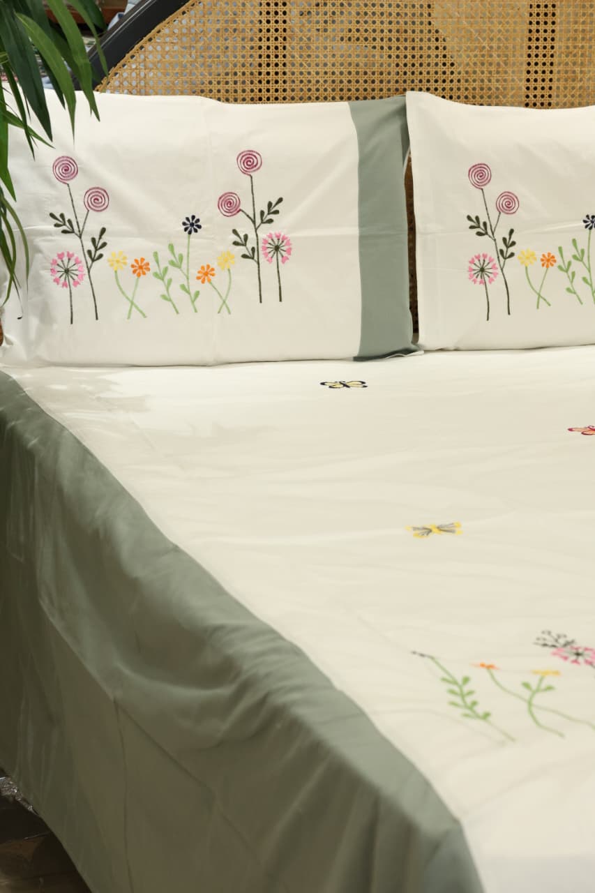King Size Premium Machine Embroidery Bedsheet Set with 2 Pillow Covers (108x108")
