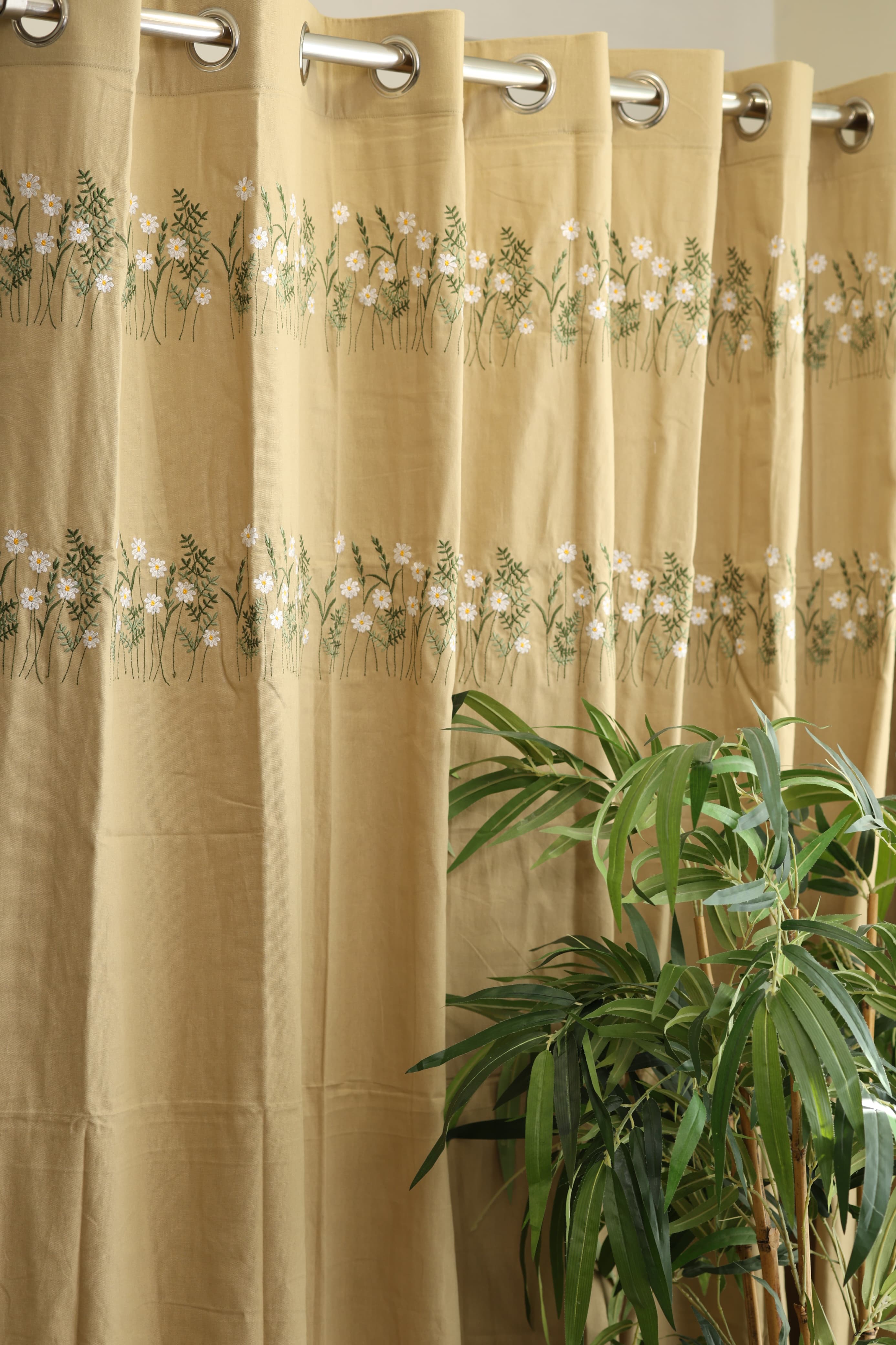 Curtains - Floral embroidery opaque curtains Golden Meadow Curtains