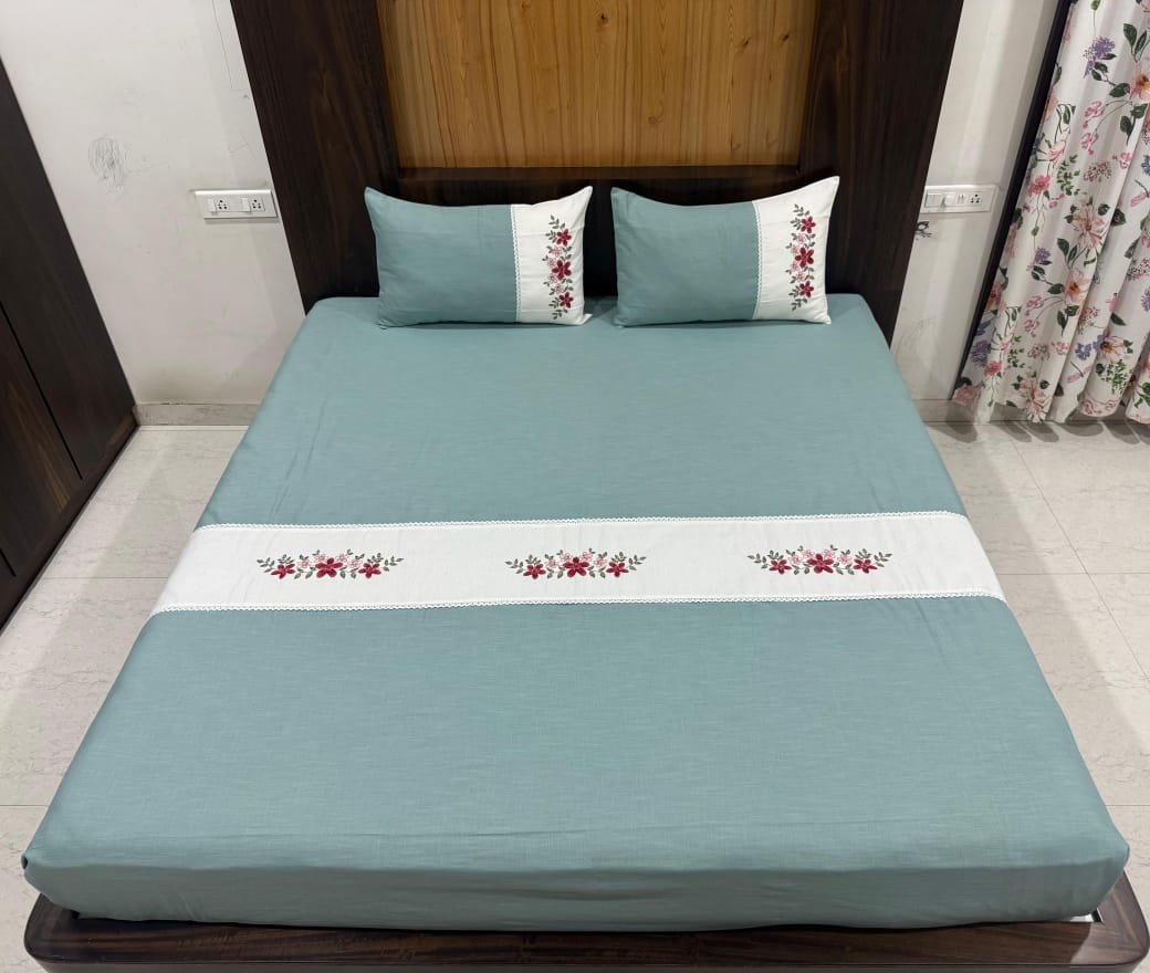 Bedsheets - King premium machine embroidery bedsheets lace bedsheets