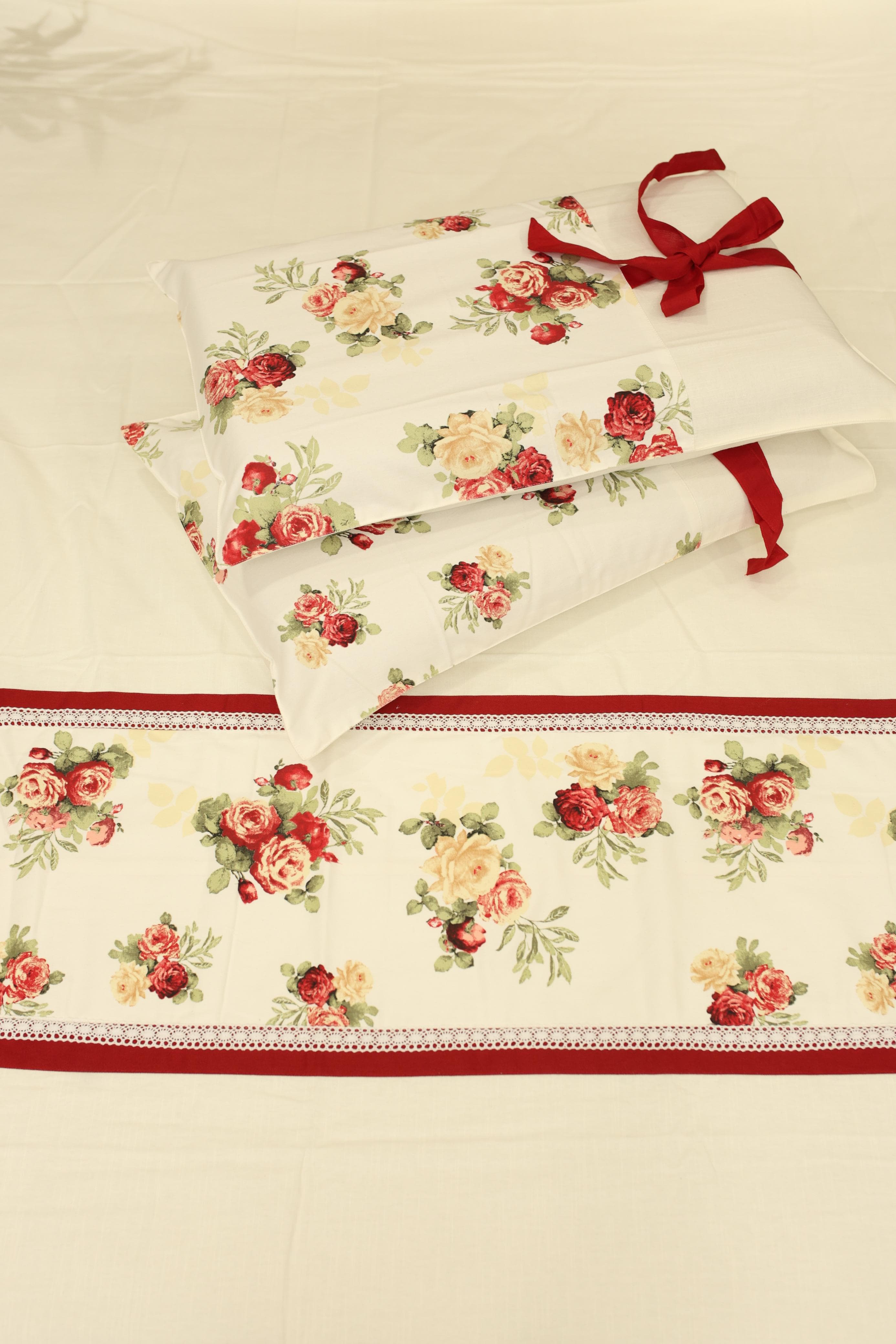 Bedsheets - Queen Premium check floral embroidery  bedsheet Xmas theme edition