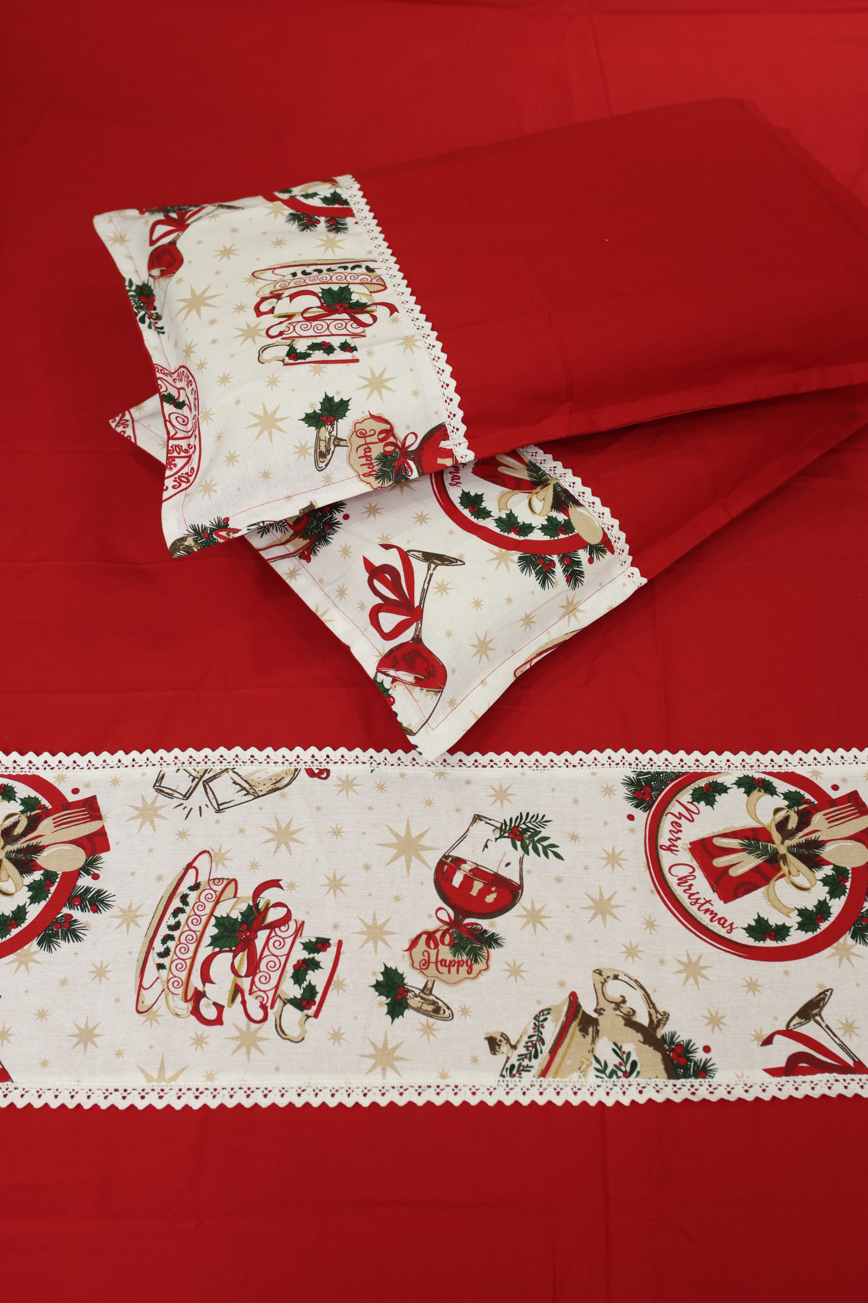 Bedsheets - Queen Premium check floral embroidery  bedsheet Xmas theme edition