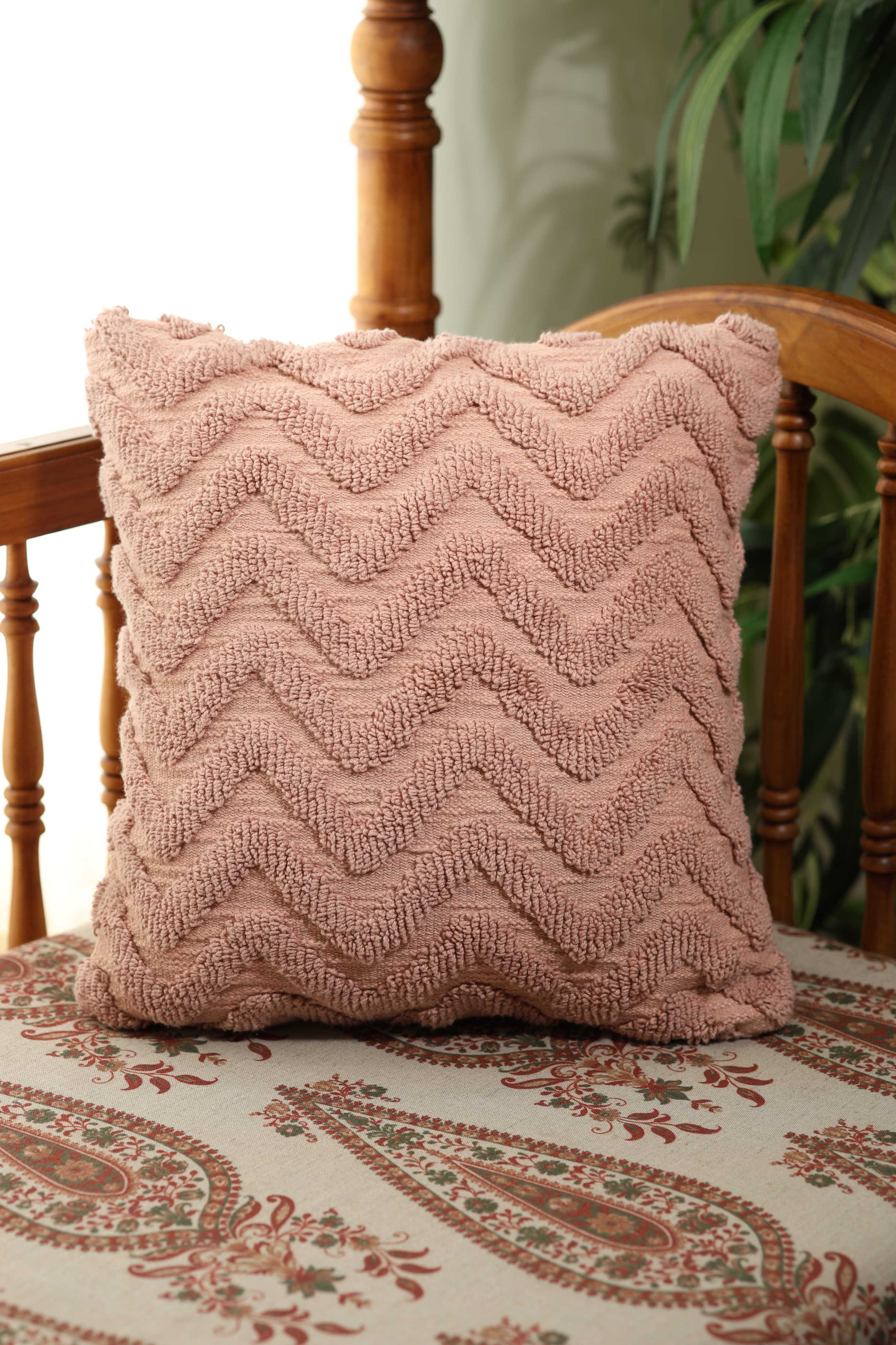 Dusty Pink Tufted Chevron Cushion Cover
