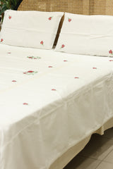 Premium Cross stitch Embroidery Cotton King Size Bedspread Set