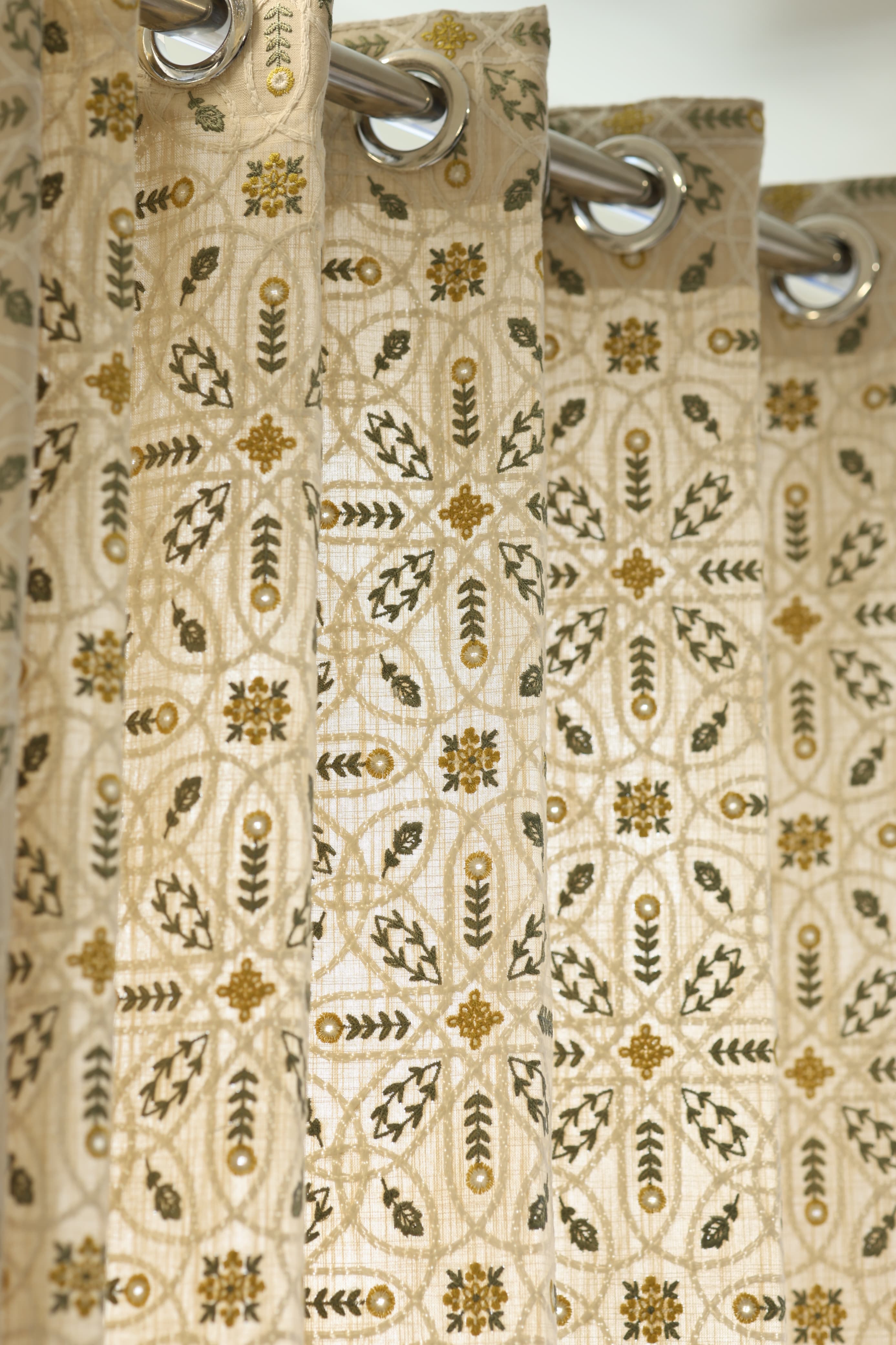 Curtains : Premium embroidery opaque curtains prebooking (description )Olive Trellis