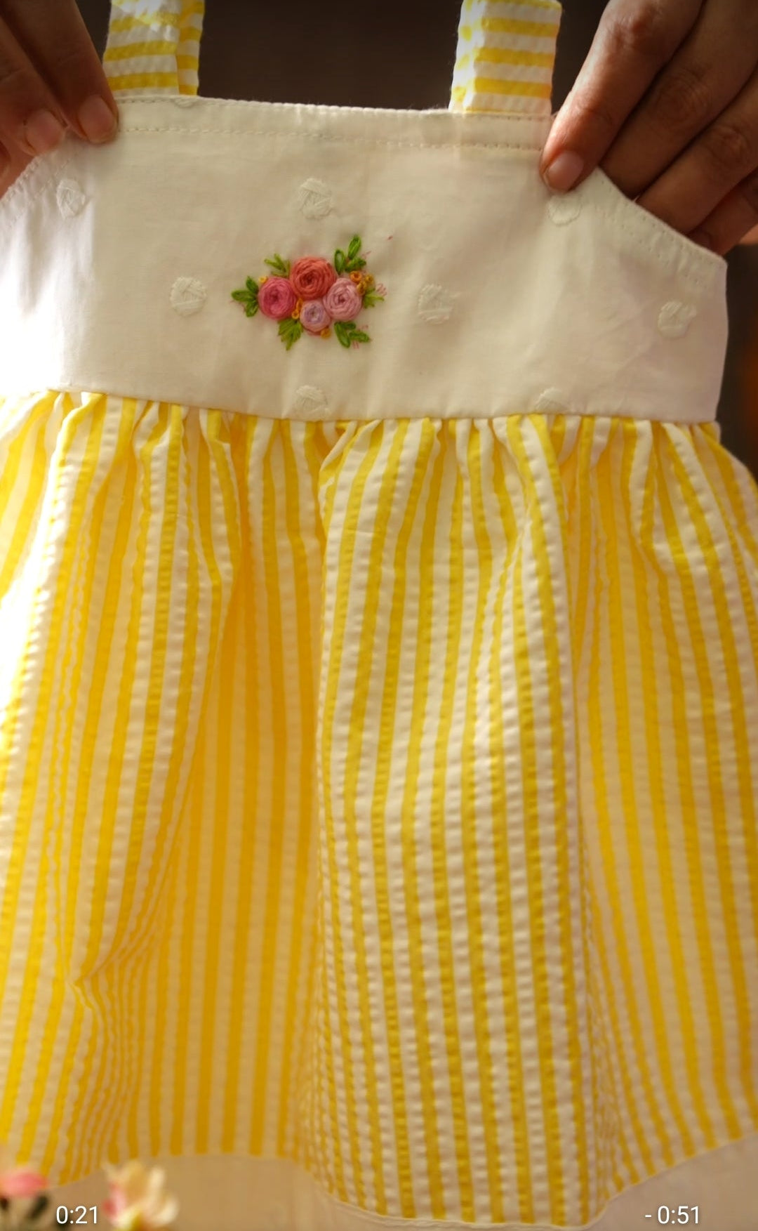 Kids dress - The sunny Yellow striped Embroidered Dress frock