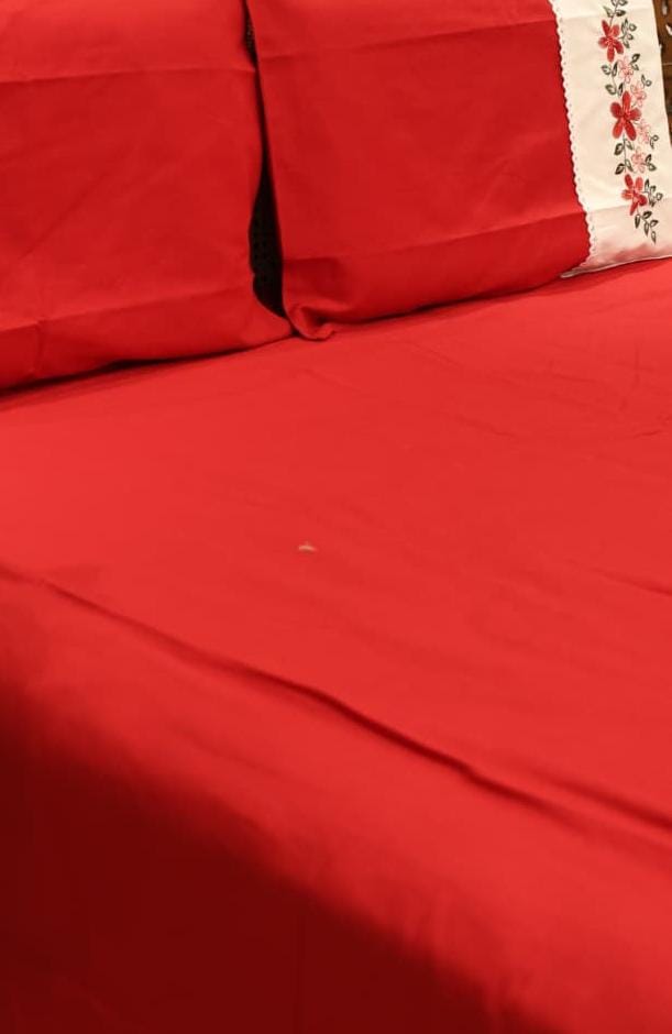 Bedsheets - Queen Premium check floral embroidery  bedsheet Xmas theme edition