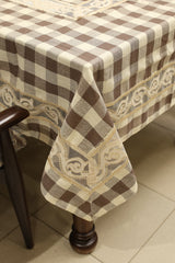 Classic Checkered 6 -Seater Tablecloth with Embroidered Lace Border