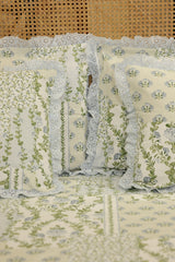 Bedsheets - Premium Queen floral printed lace bedsheet with cushion covers bud