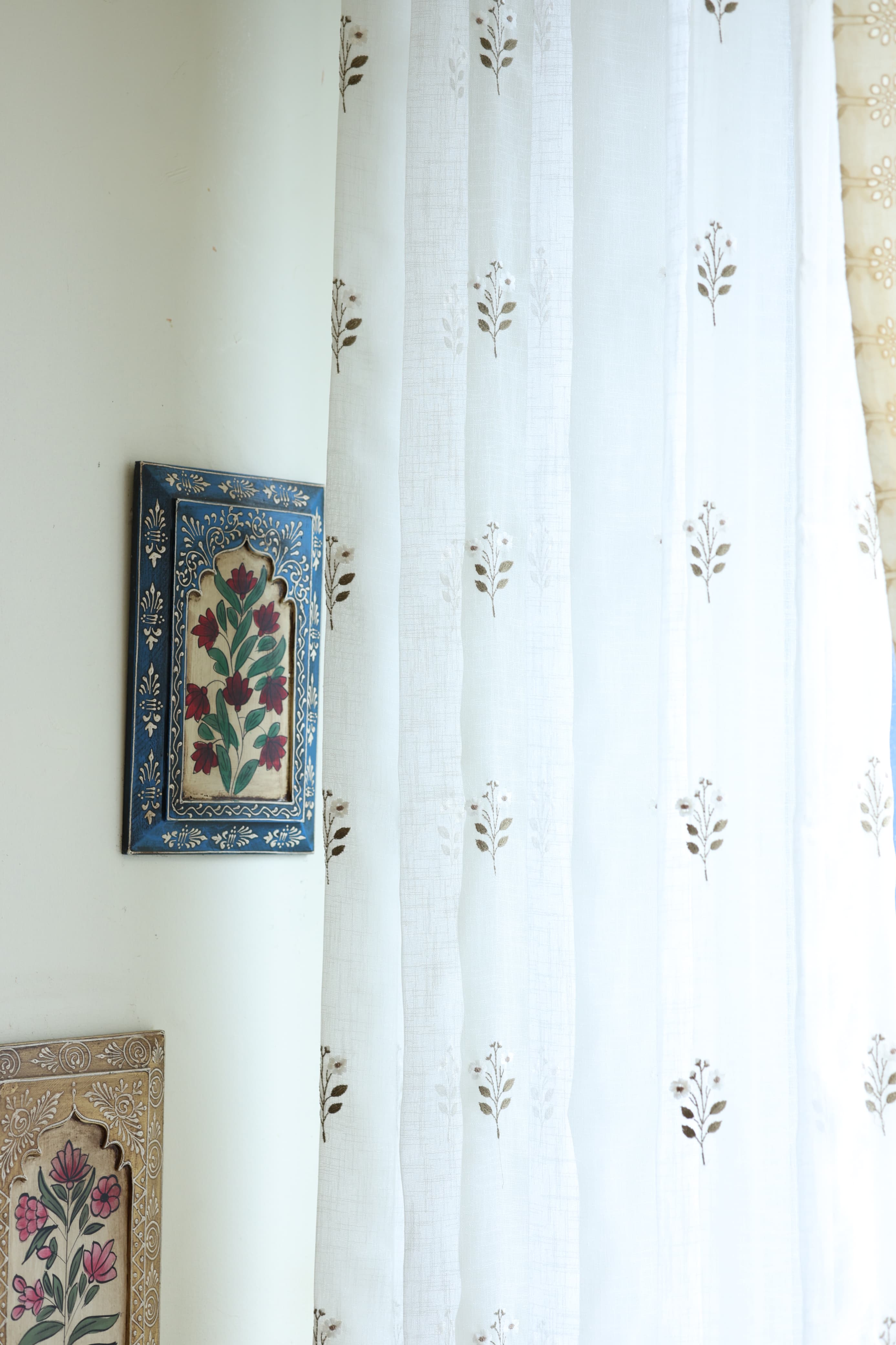 Ivory Floral embroidery sheer Curtain