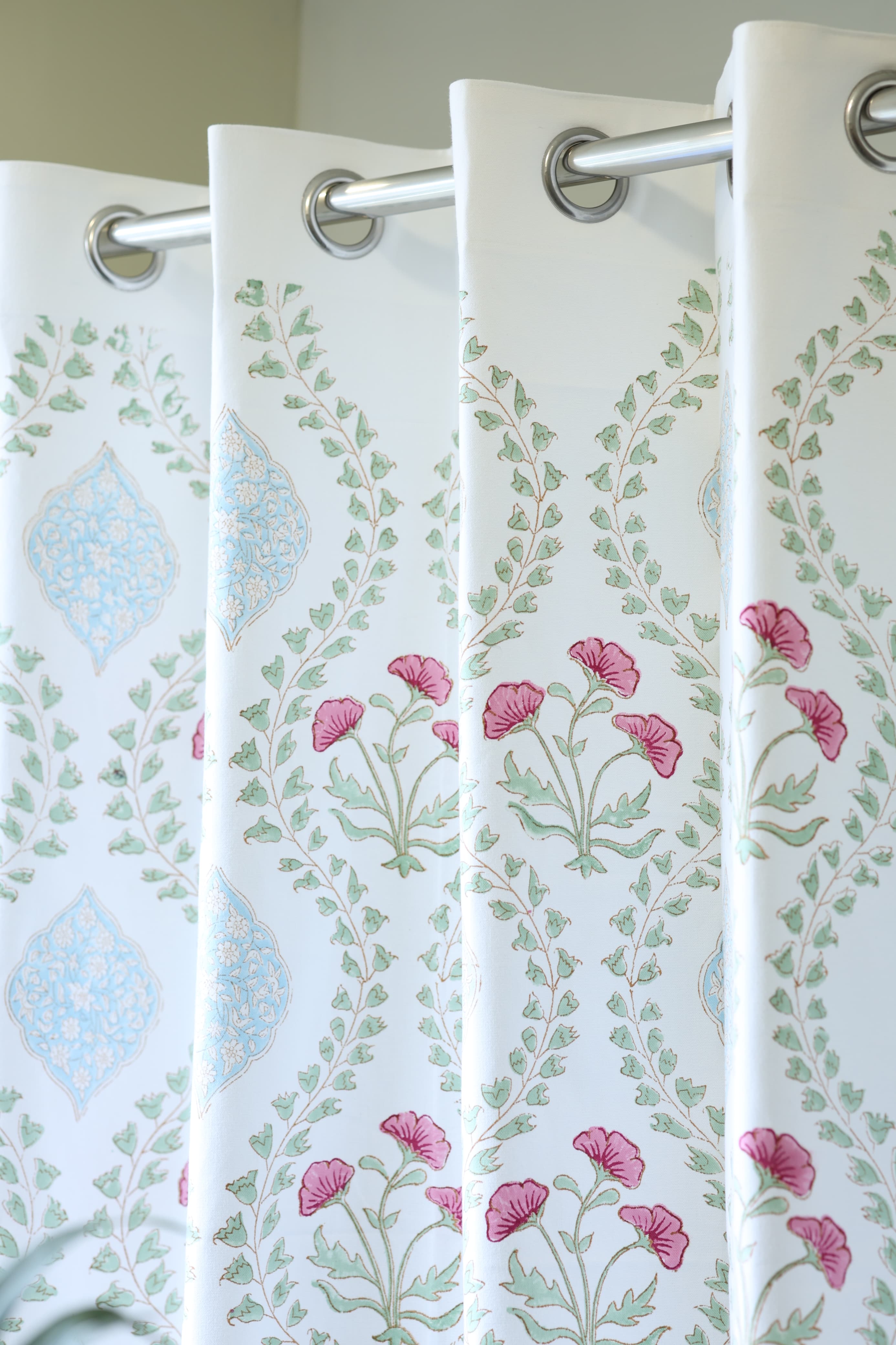 Curtains - Handblock printed curtains white base