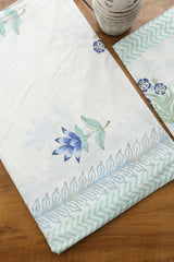 Bedsheets - Queen percale cotton handblock white lily bedsheets