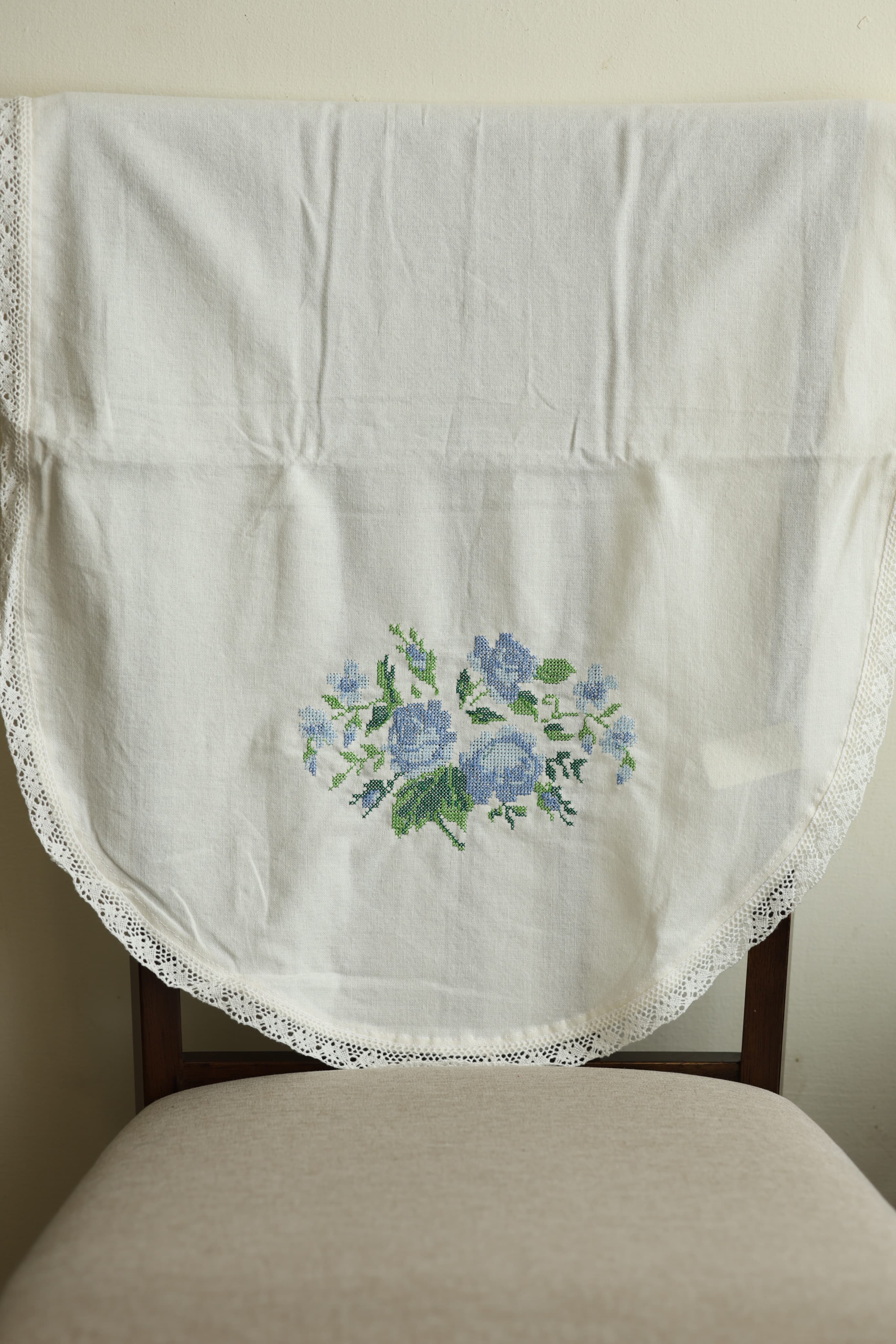 Floral Cross Stitch Embroidered Sofa Back / chair back Cover Set 3+1+1
