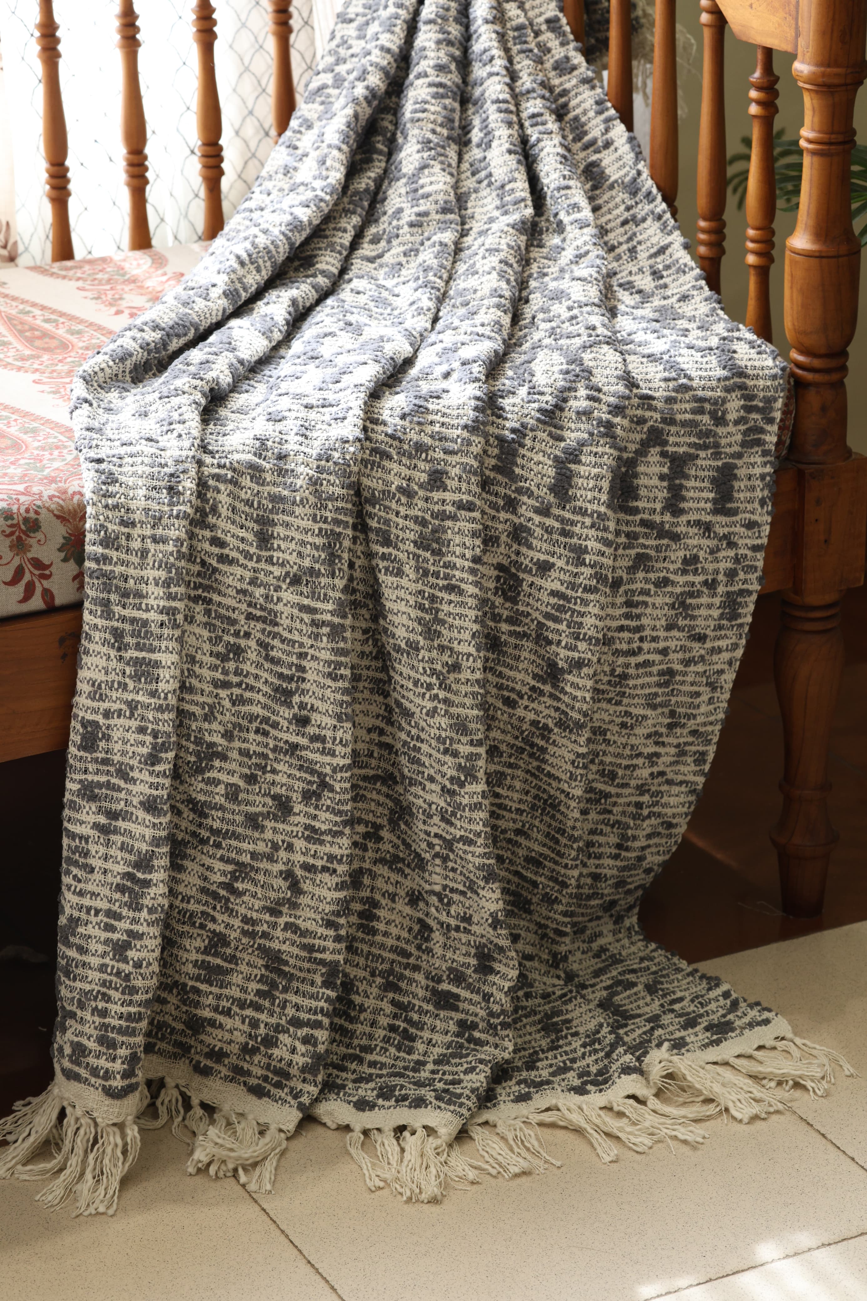 Textured Woven Cotton Sofa Throw