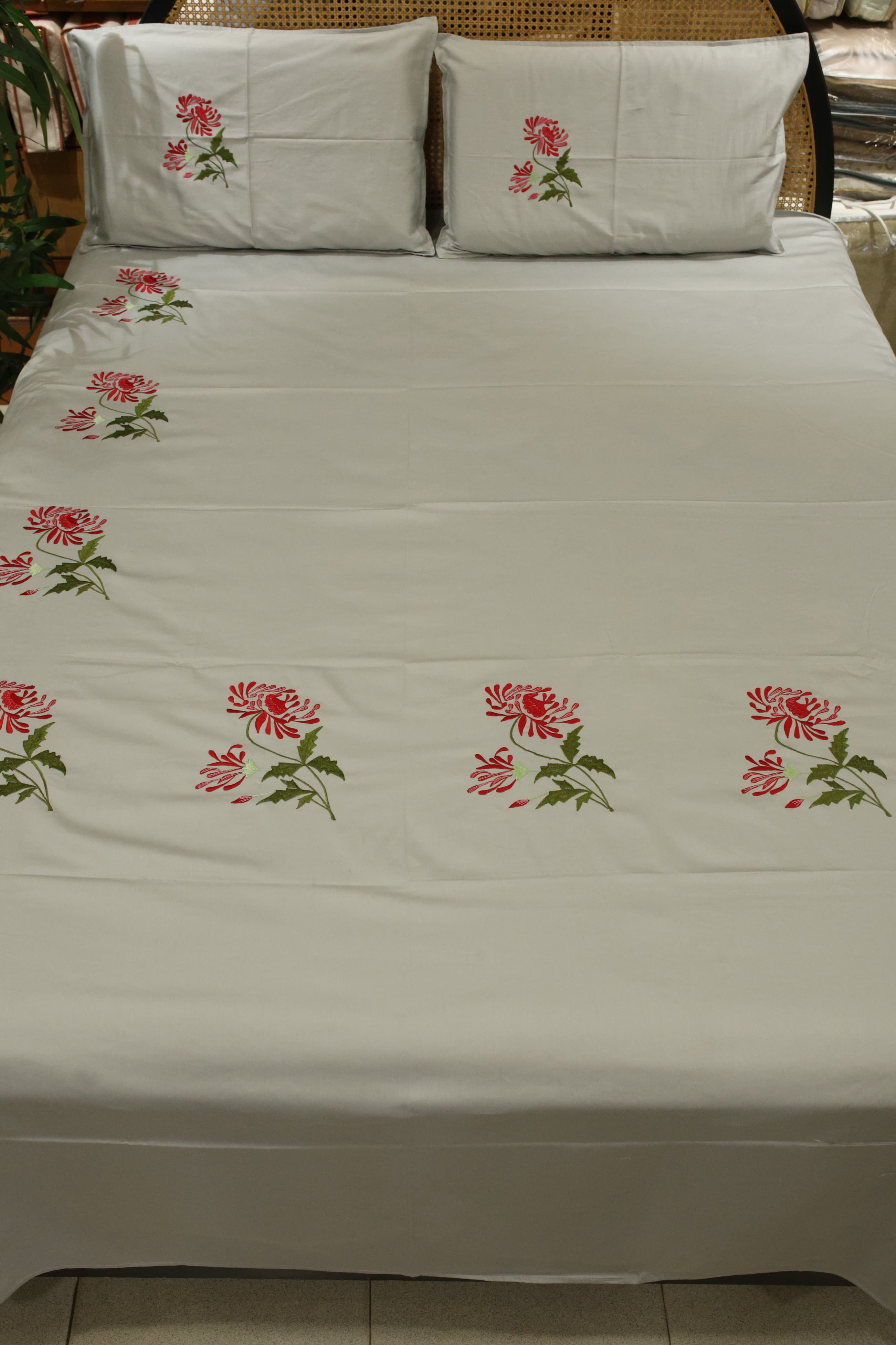 King Size Premium Machine Embroidery Bedsheet Set with 2 Pillow Covers (108x108")