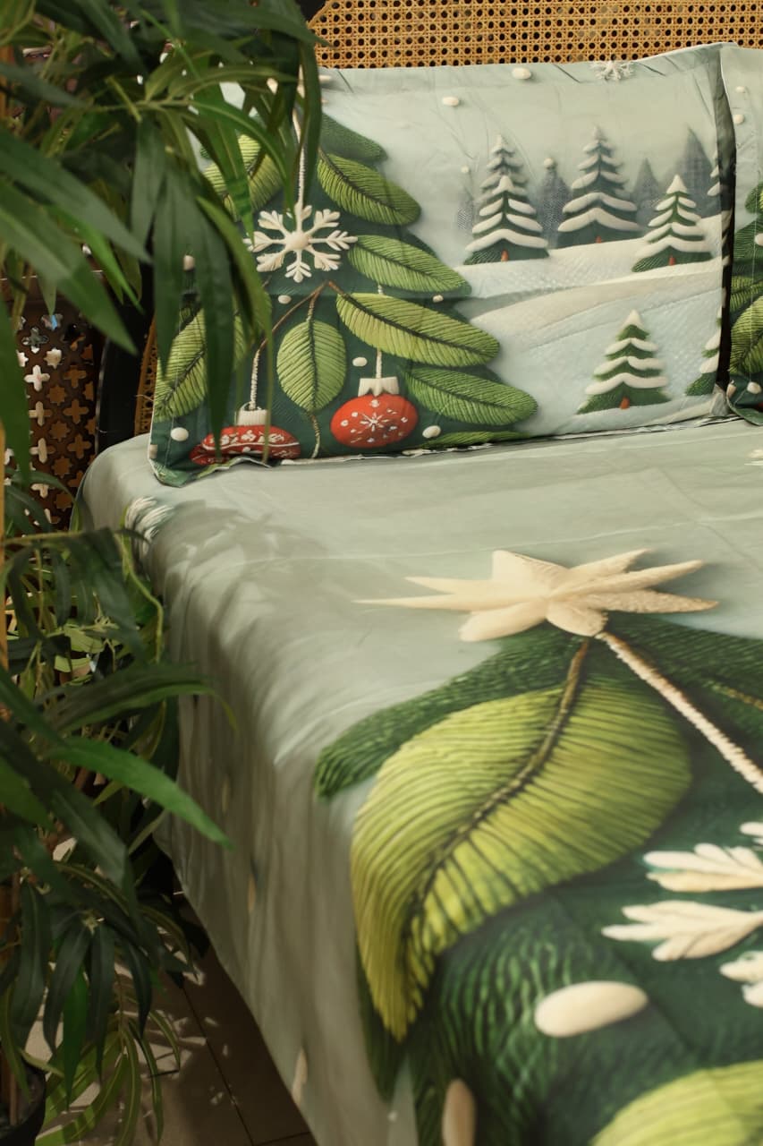 Christmas 7D Panel Print King Size Bedsheet Set - Xmas edition