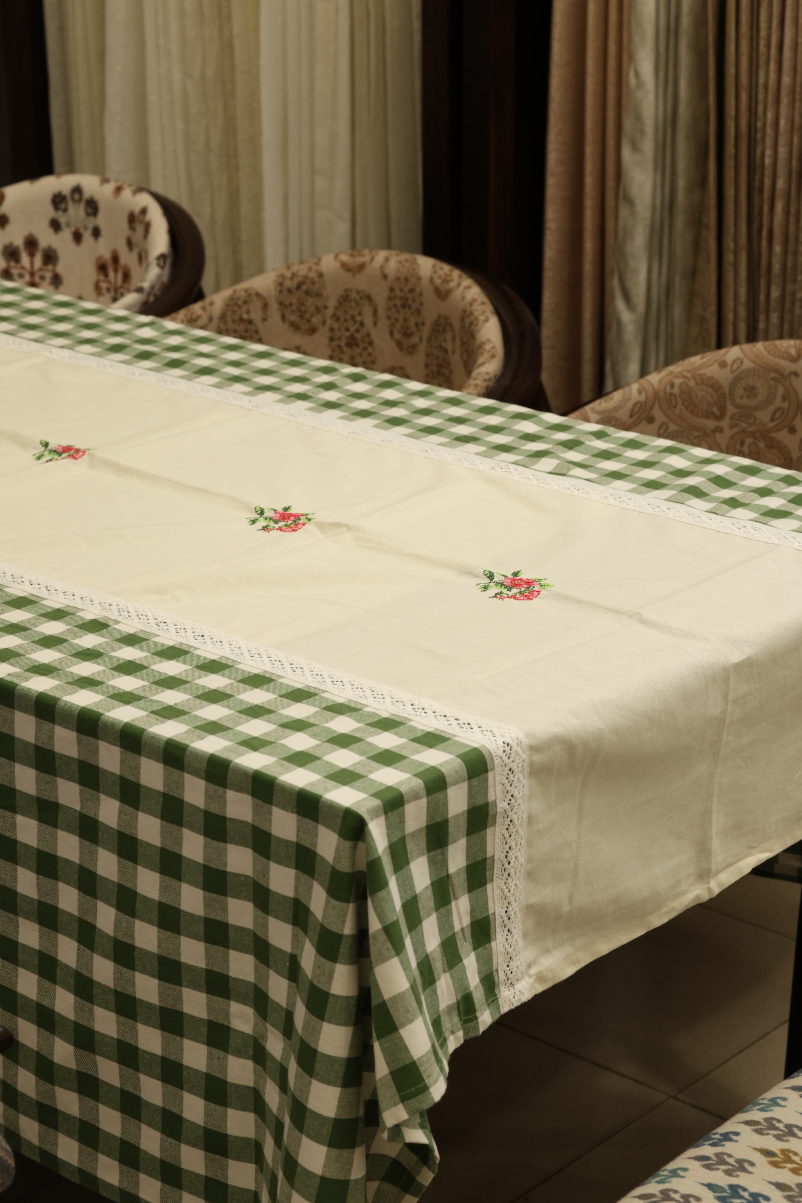 Table cloths - 8 Seater cross stitch embroidery  green check