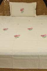Bedsheets - single premium machine embroidery White bedsheets
