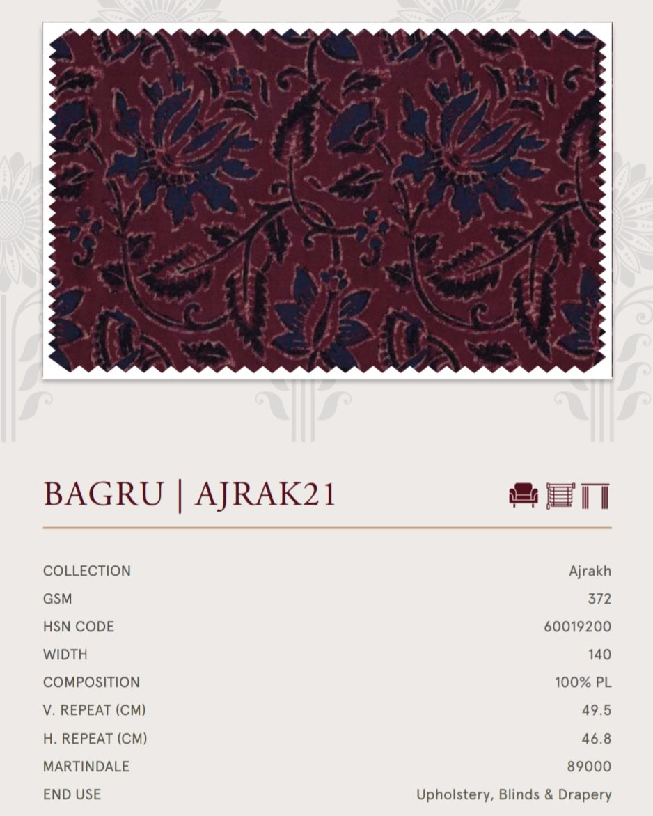 Upholstery fabrics -Ajrakh(Bagru)