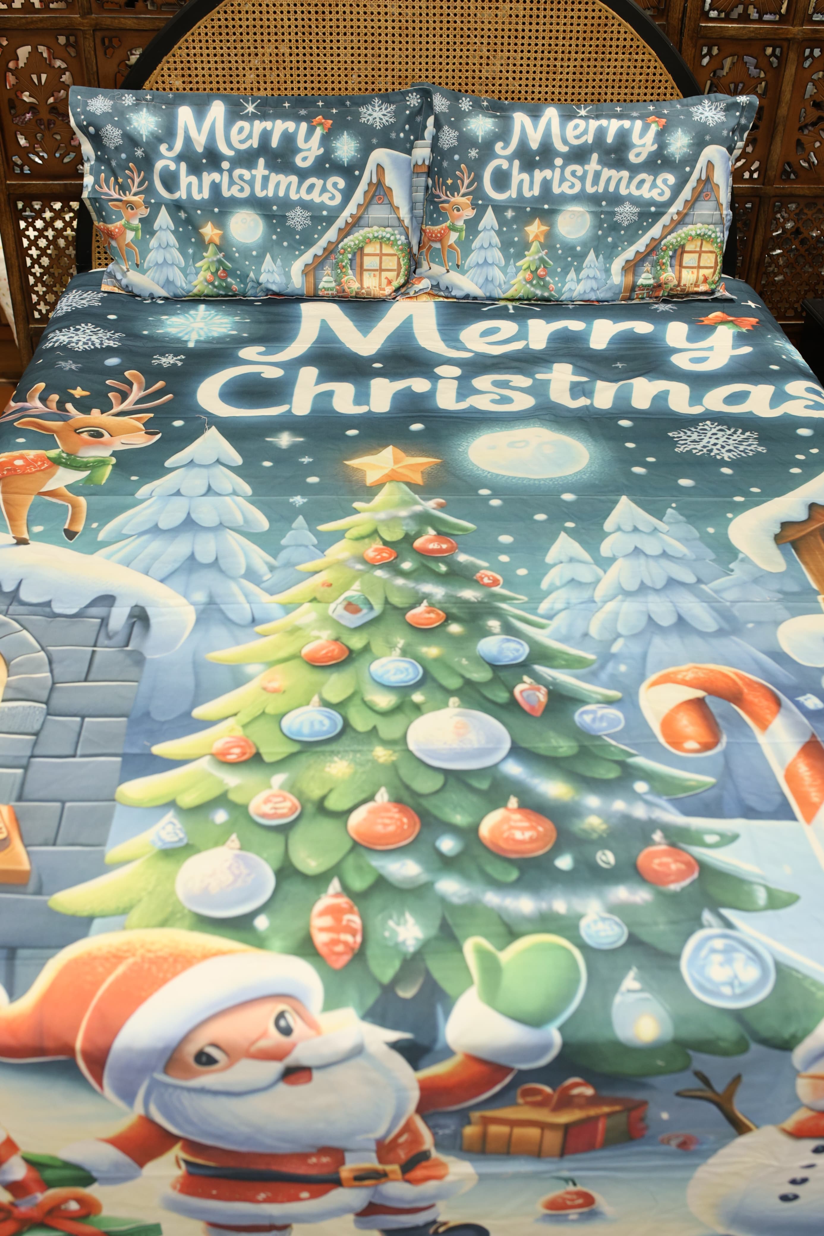 Christmas 7D Panel Print King Size Bedsheet Set - Xmas edition