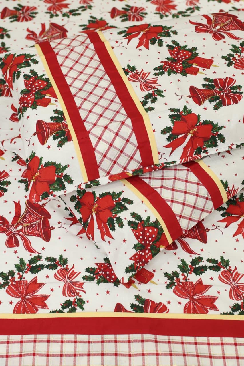 Bedsheets - Queen Premium check floral embroidery  bedsheet Xmas theme edition