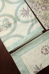 Bedsheets - King percale cotton handblock white lily  bedsheets