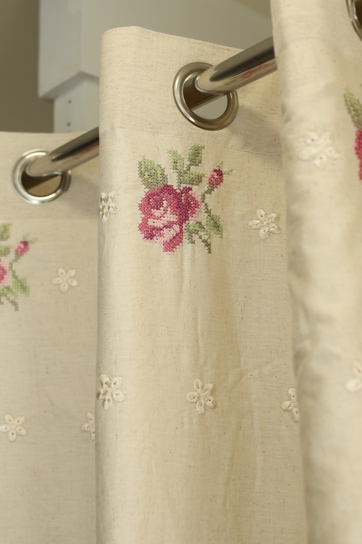 Curtains - Cross stitch embroidery opaque curtains lattice rose Prebooking