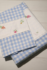 Bedsheets - Queen Premium check floral embroidery  bedsheet