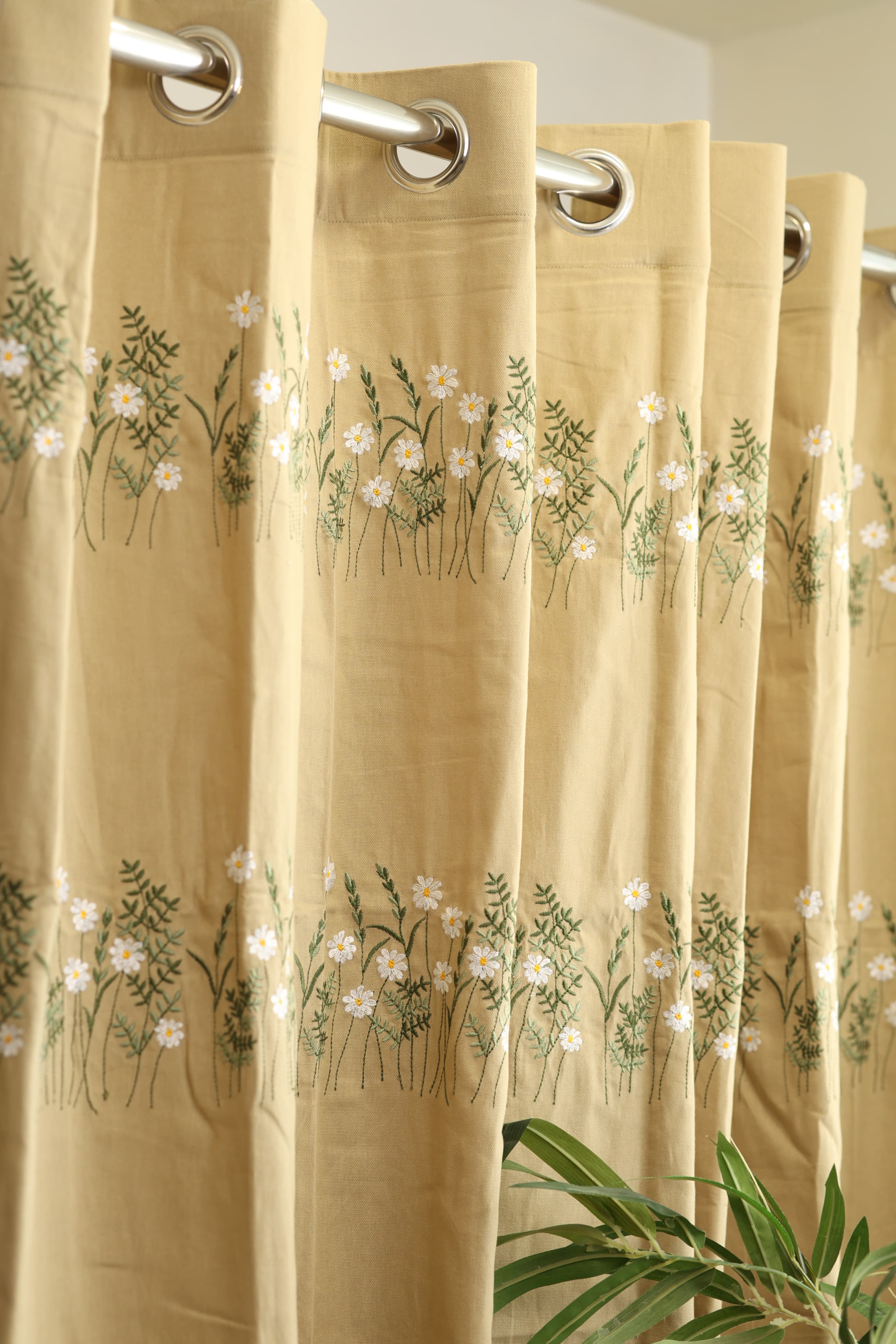 Curtains - Floral embroidery opaque curtains Golden Meadow Curtains