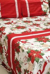 Bedsheets - Queen Premium check floral embroidery  bedsheet Xmas theme edition
