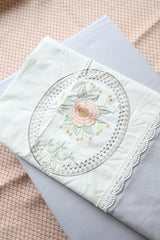 Vintage King Machine Embroidery Bedsheet with Lace Trim