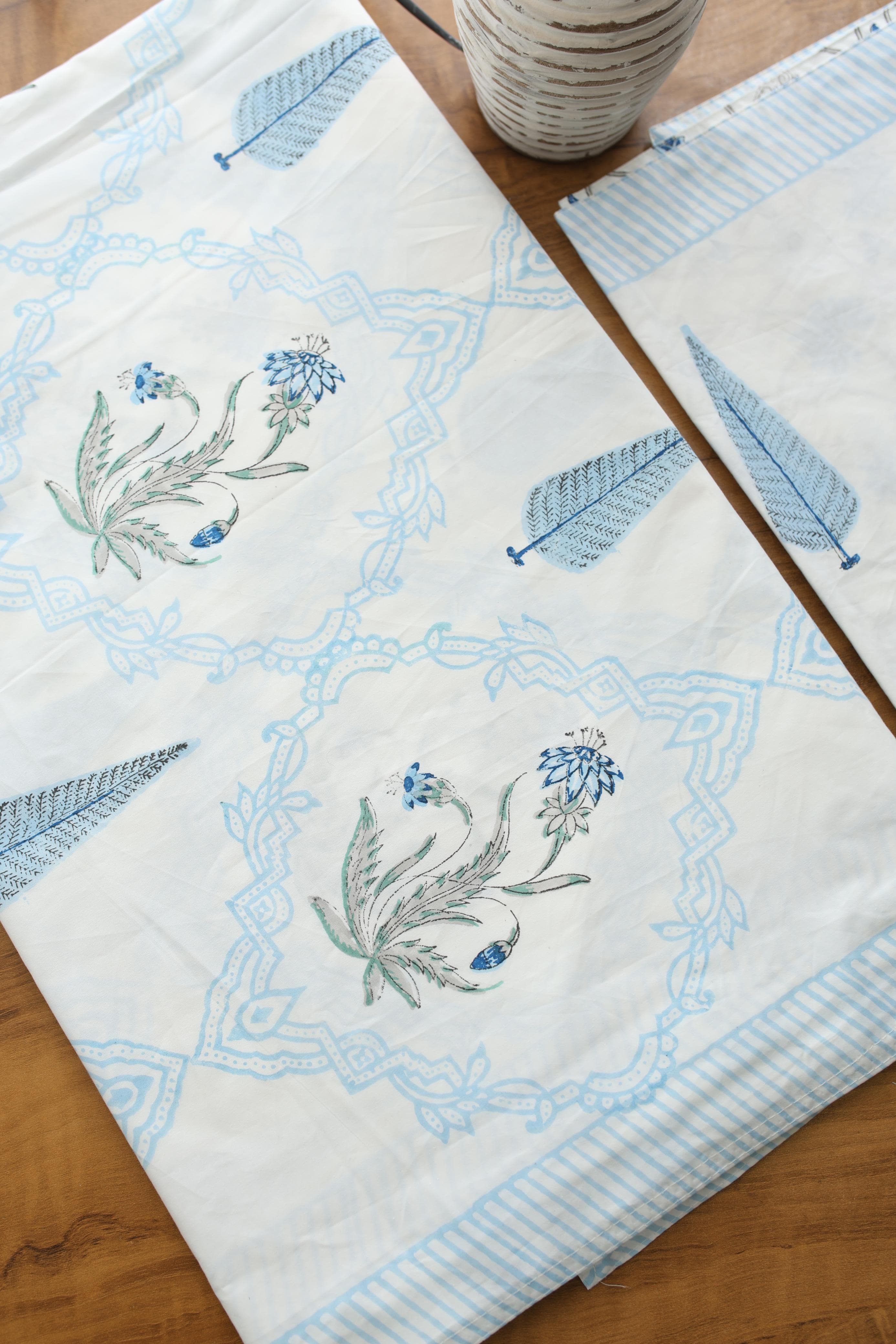 Bedsheets - Queen percale cotton handblock white lily bedsheets