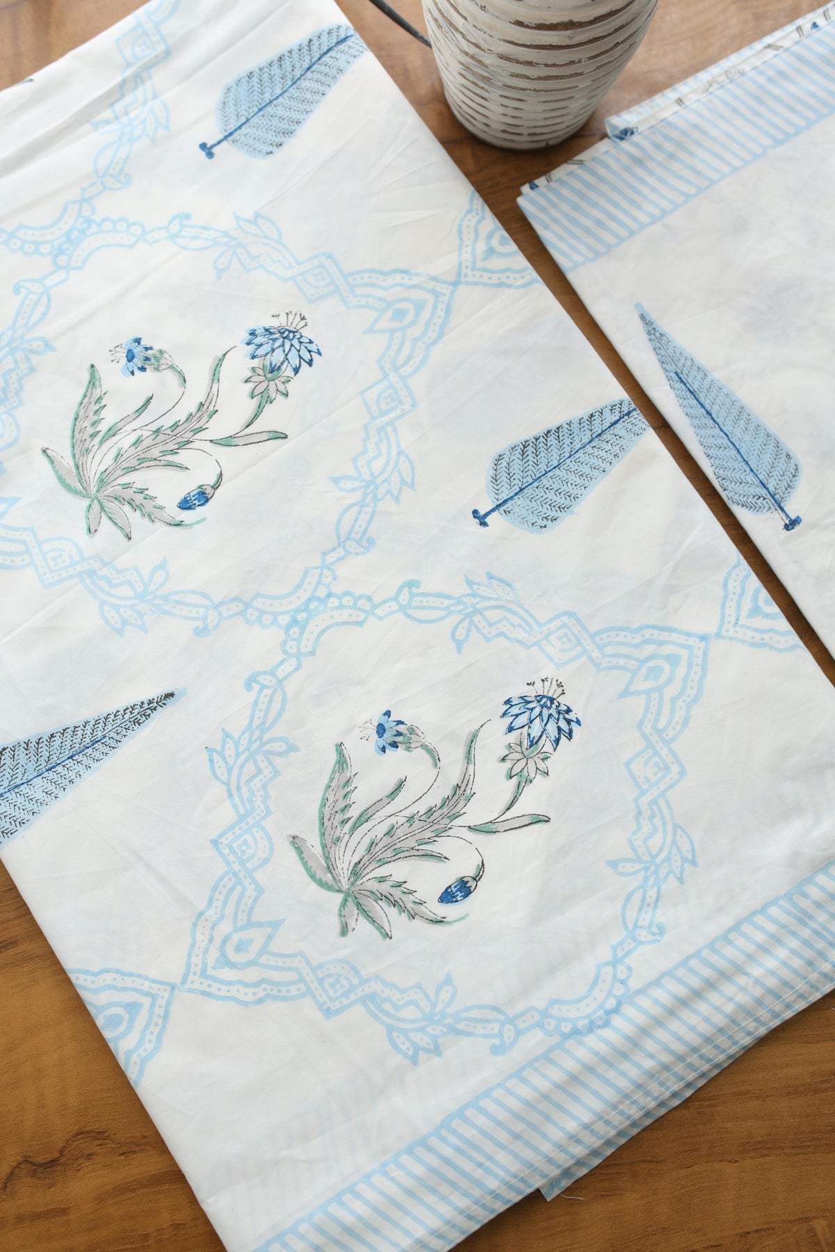 Bedsheets - Queen percale cotton handblock white lily bedsheets