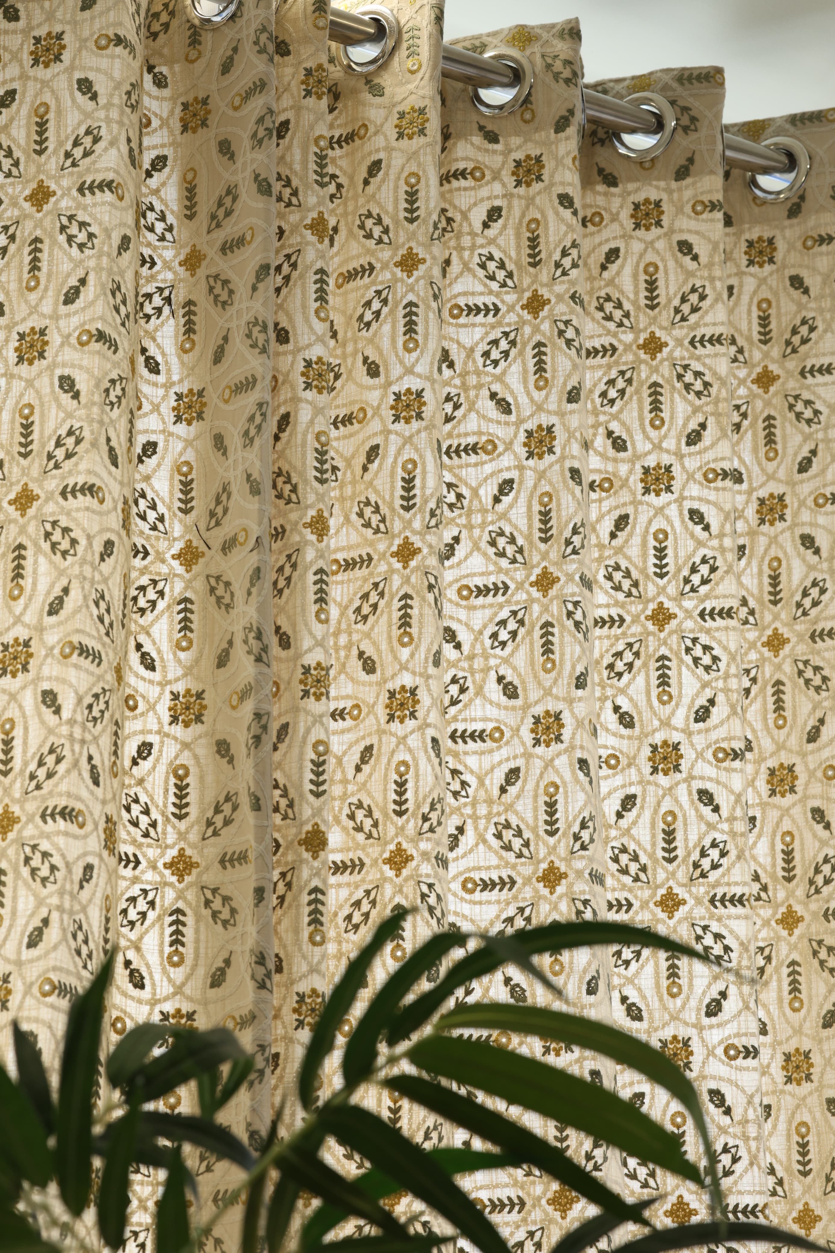 Curtains : Premium embroidery opaque curtains prebooking (description )Olive Trellis