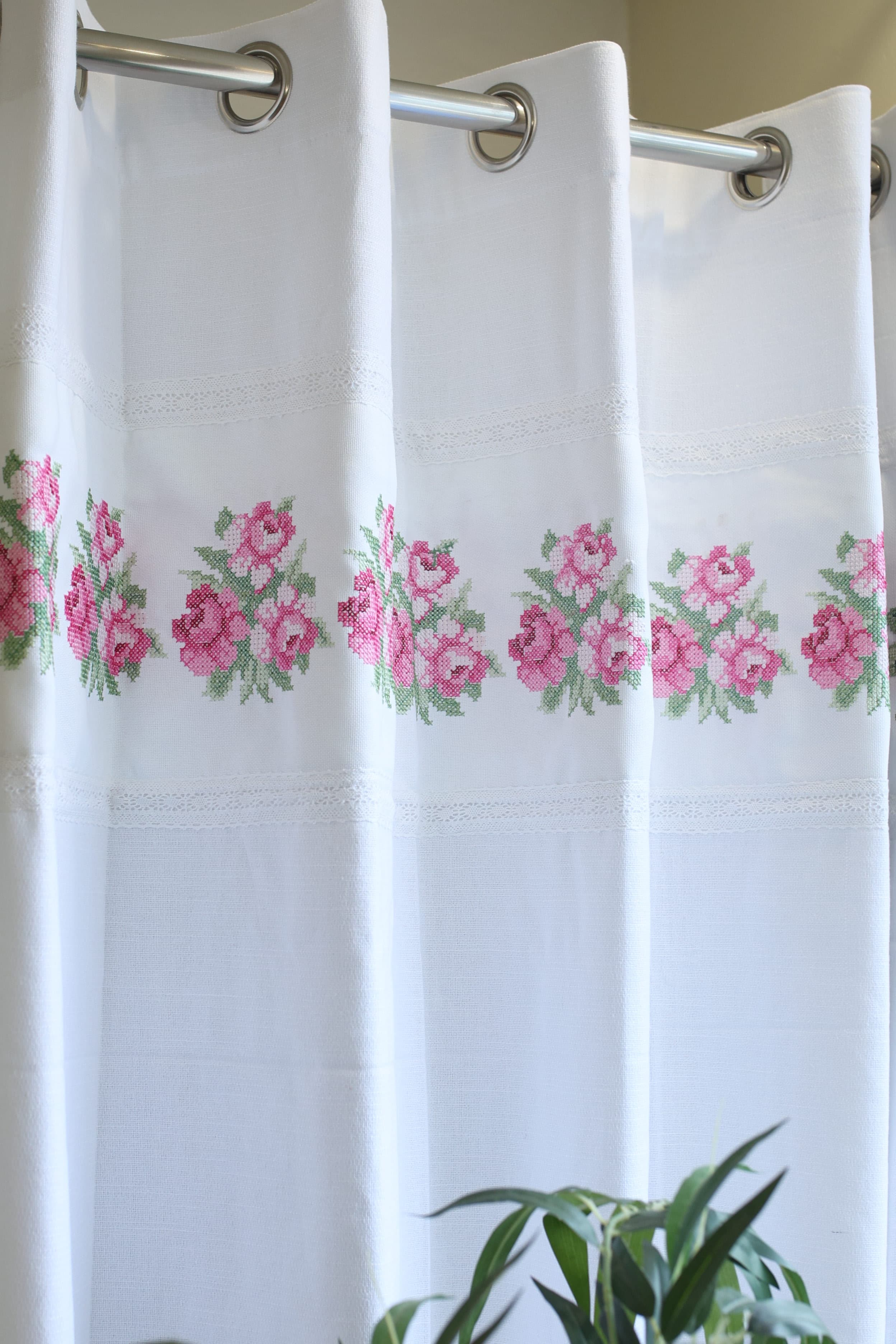 Curtains - Premium Cross Stitch Embroidery Opaque Curtain Lillian roses