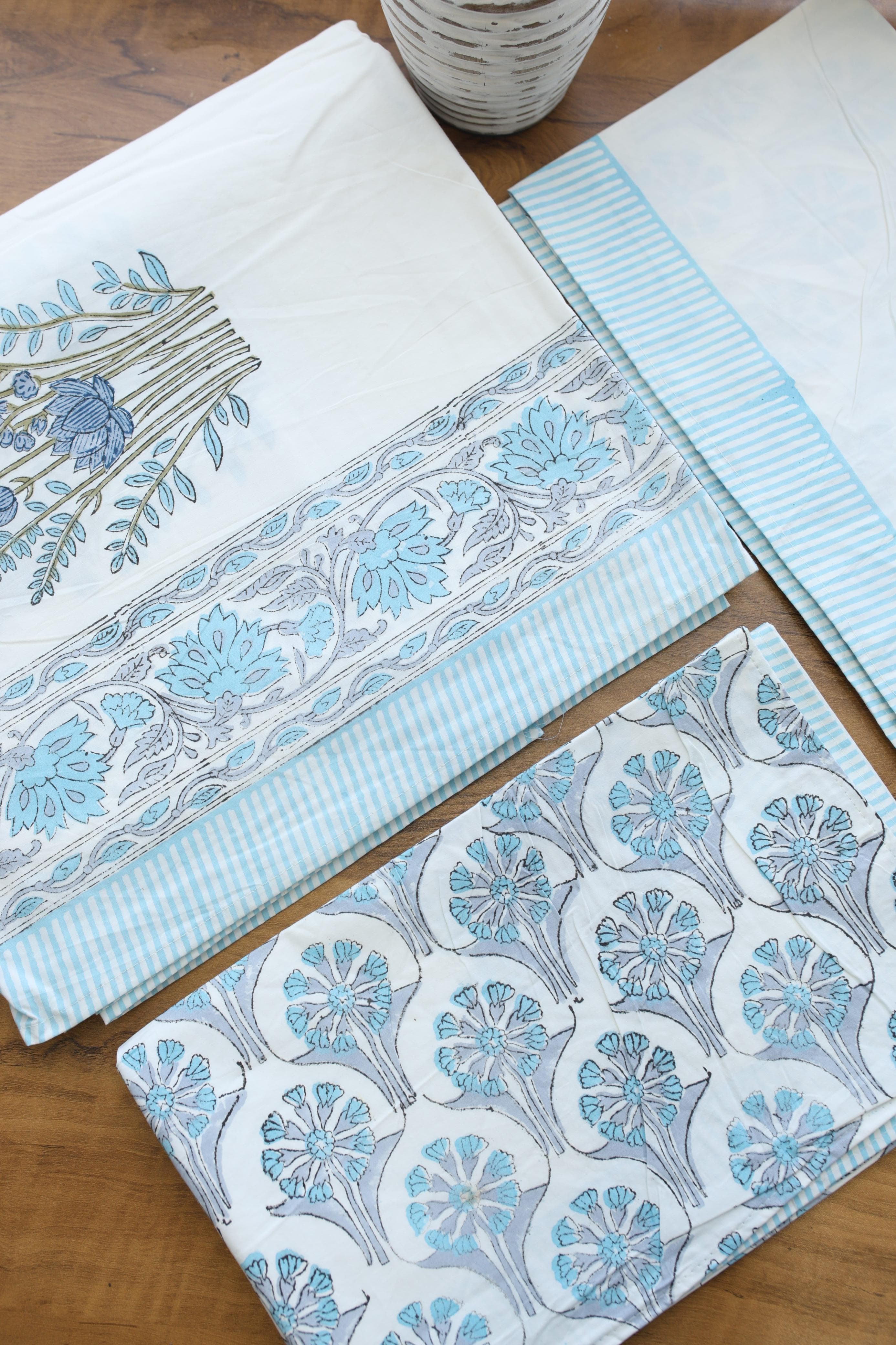 Bedsheets - King percale cotton handblock soft lily  bedsheets