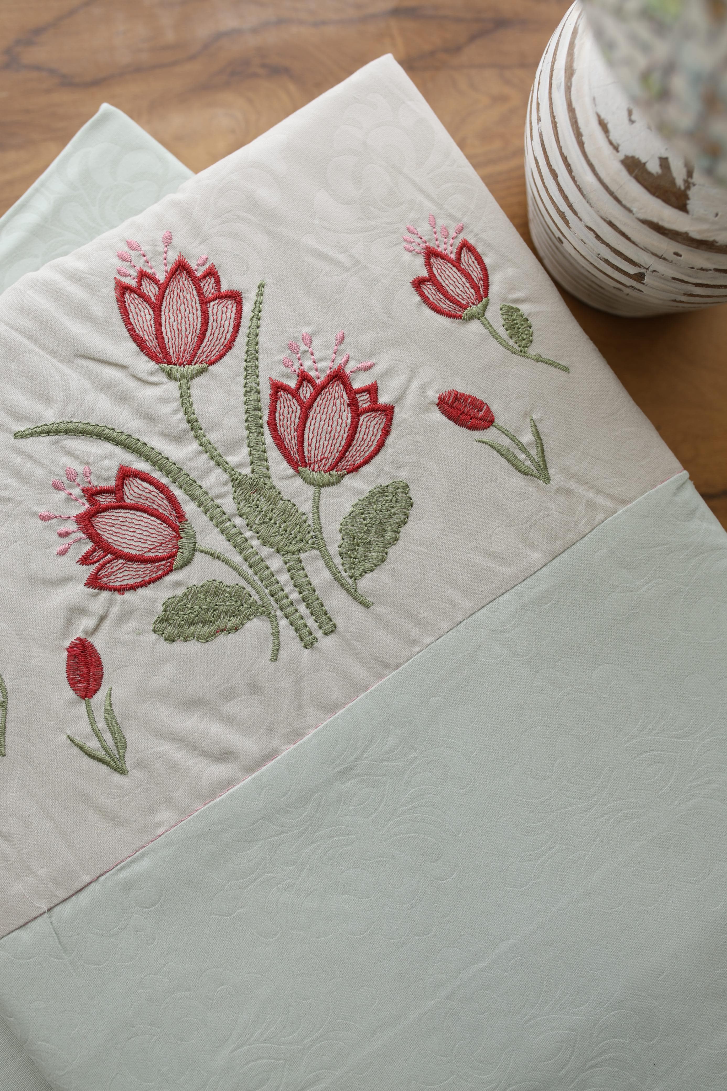 Elegant Floral Embroidery King Bedsheet Set Caspian