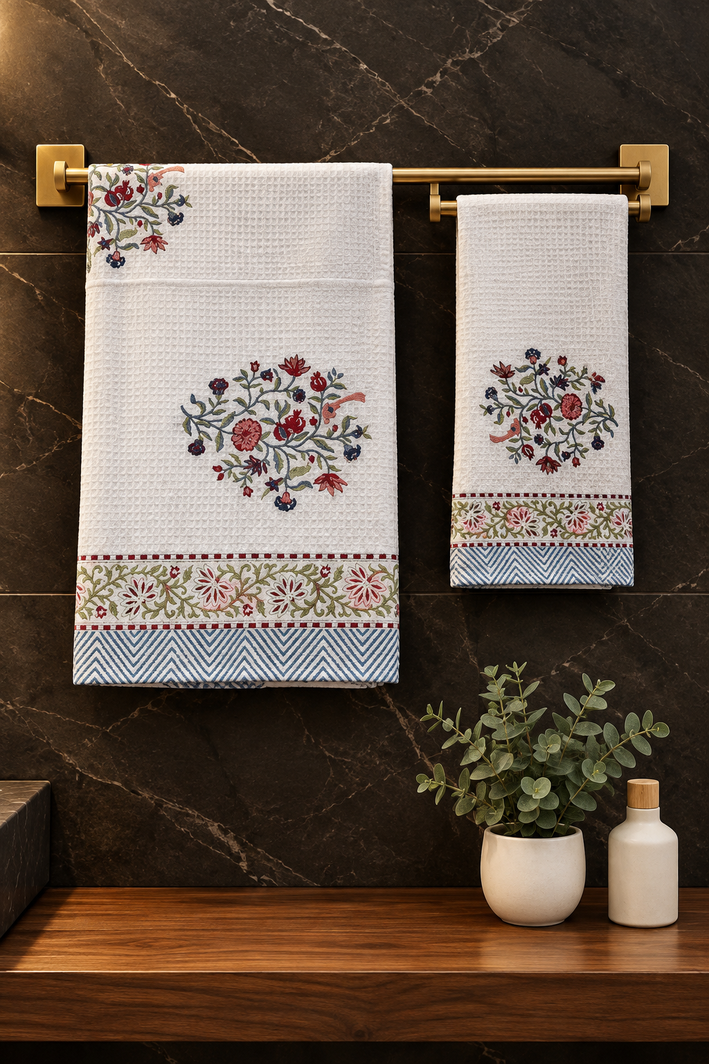 Towels - Waffle Handblock print Towel Set