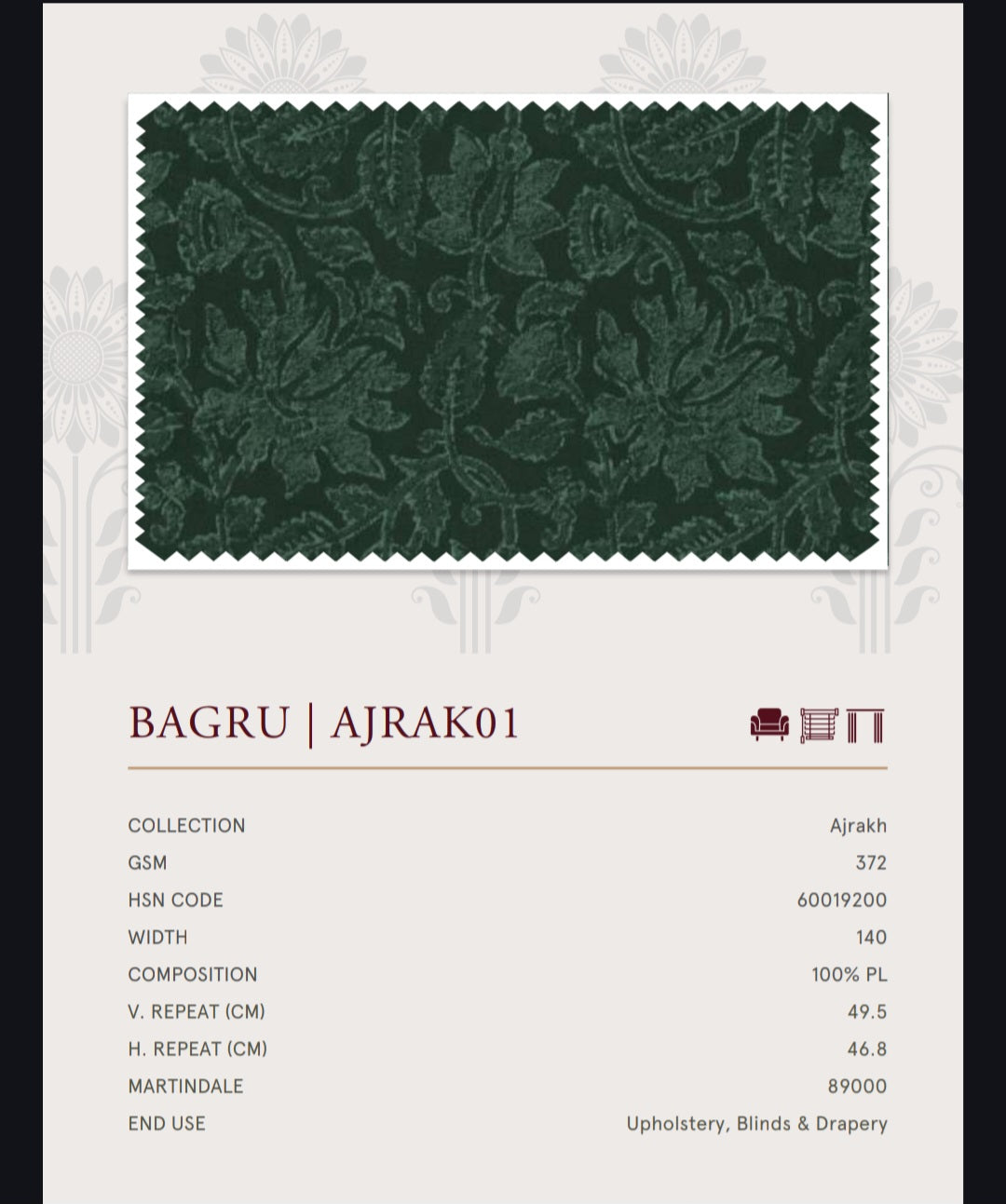 Upholstery fabrics -Ajrakh(Bagru)