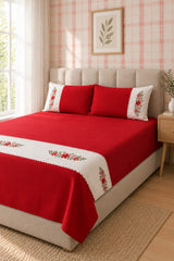 Bedsheets - Queen Premium check floral embroidery  bedsheet Xmas theme edition