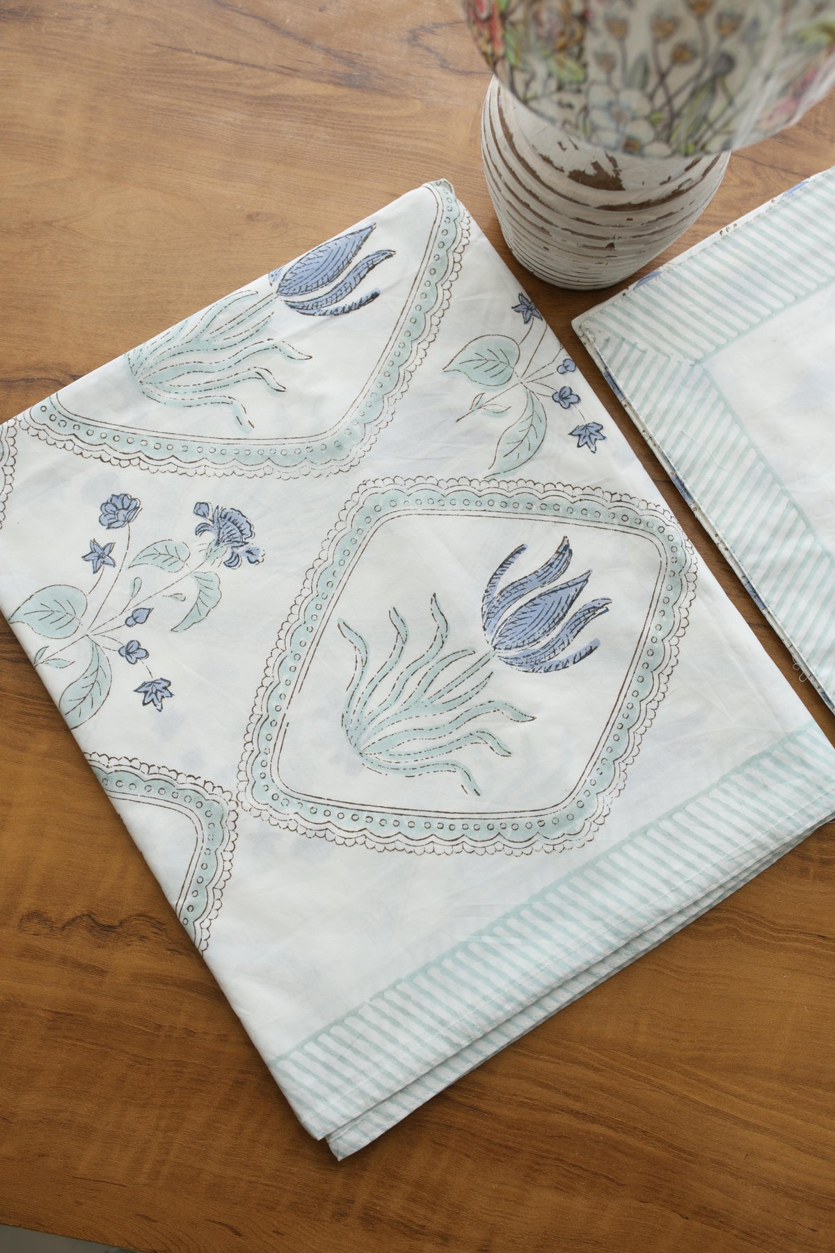 White Lilly Cotton Handblock Percale Single Bedsheet