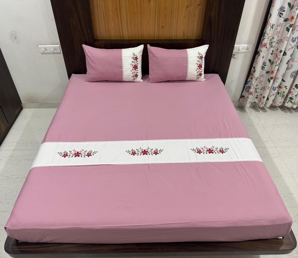 Bedsheets - King premium machine embroidery bedsheets lace bedsheets