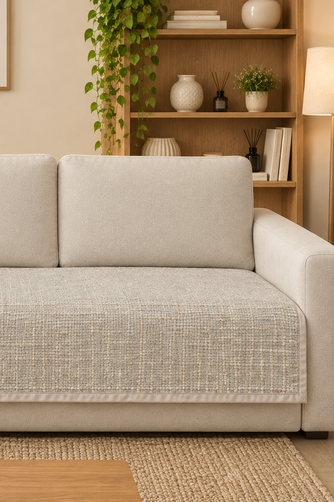 Sofa protector ( meter per) description embroidery(Colour: Sandstone)