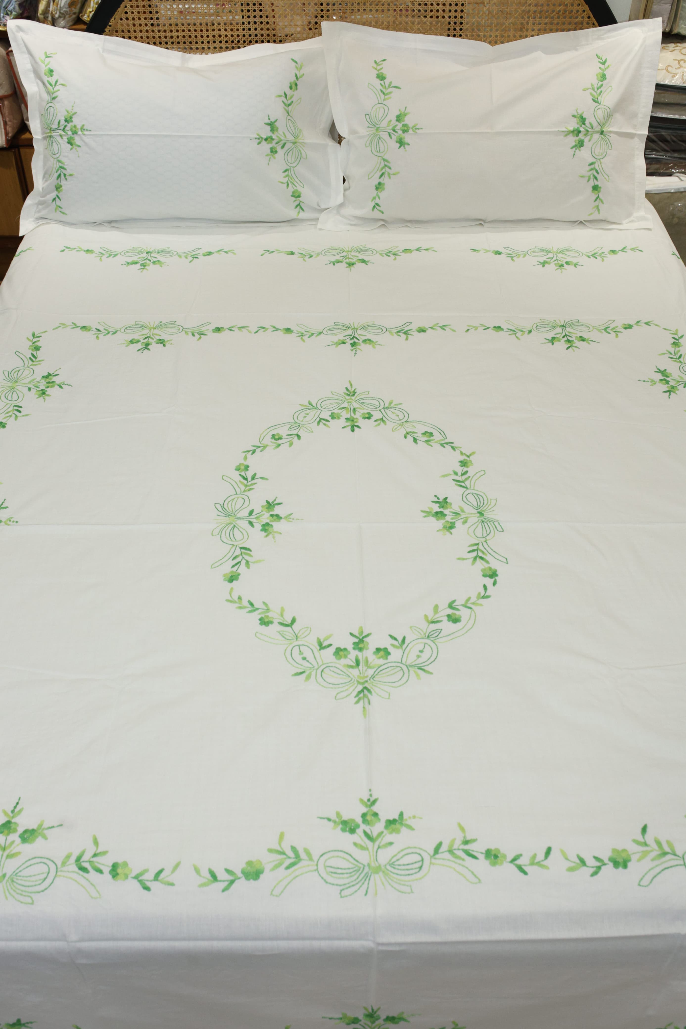 Premium Hand Embroidery Cotton King Size Bedsheet Set with 2 Pillow Covers HEK