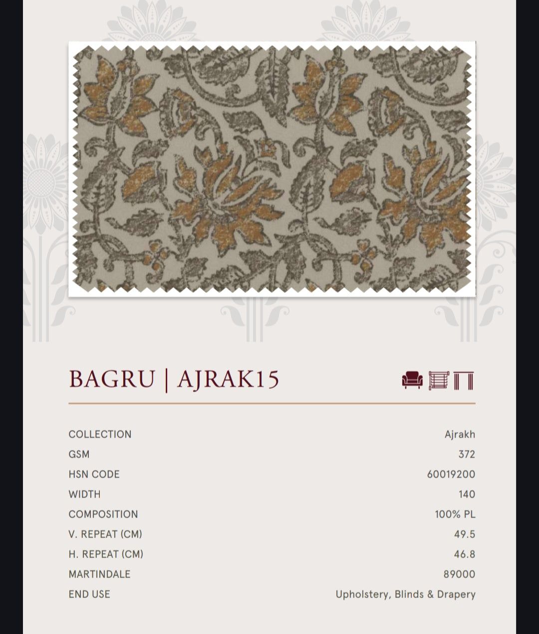 Upholstery fabrics -Ajrakh(Bagru)